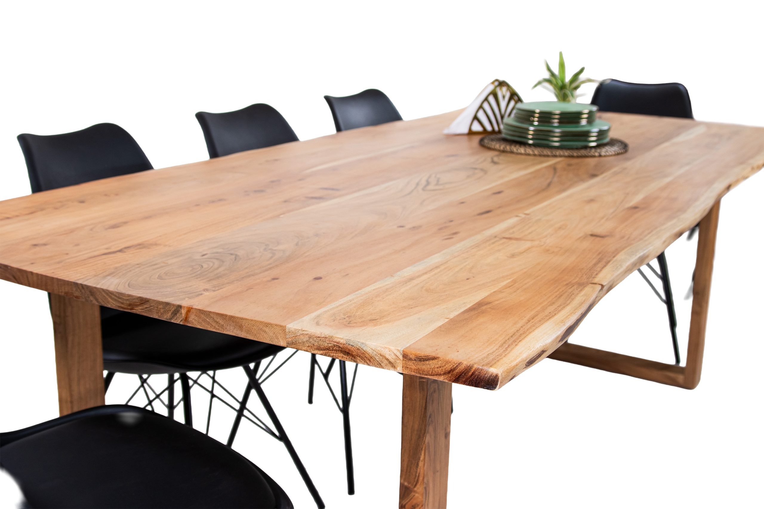 Esstisch Baumkante massiv 220 x 100 cm Akazie natur U-Gestell Holz natur GRAZ – Bild 6