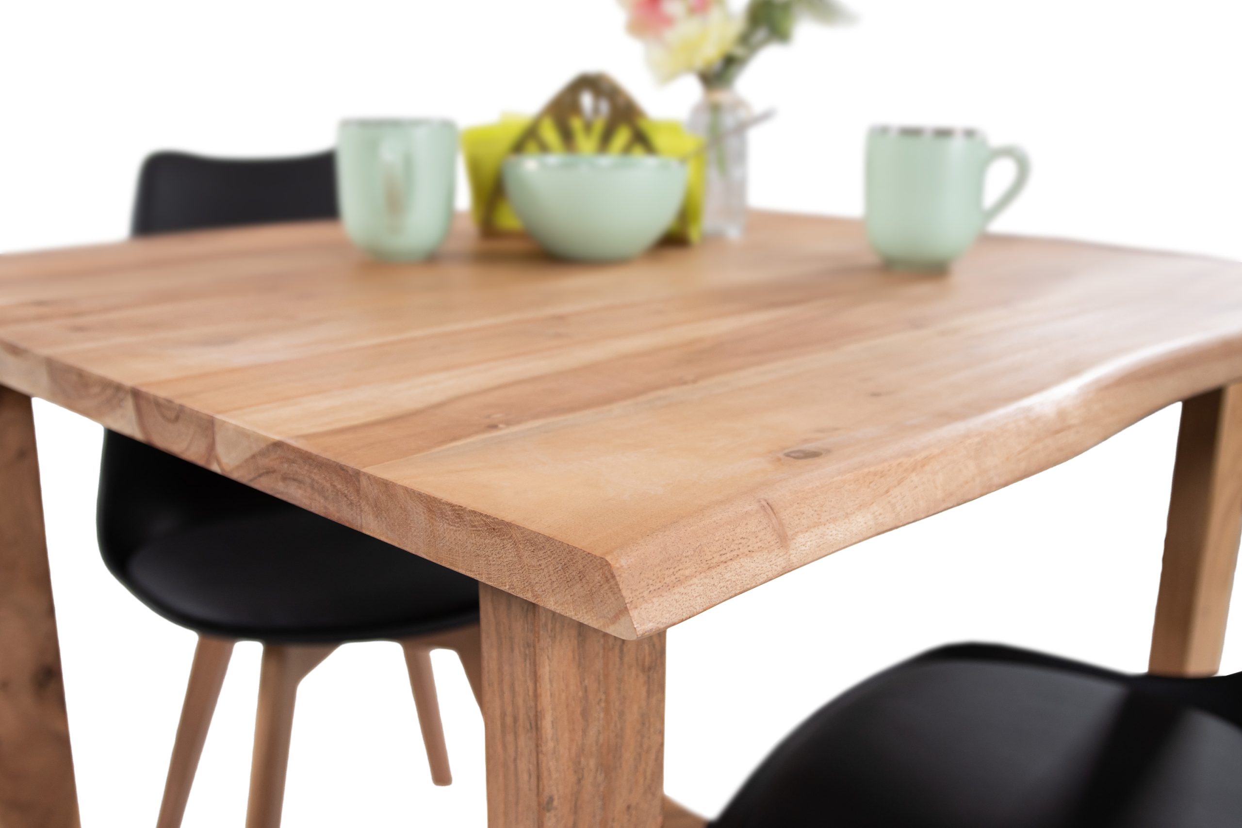 Esstisch Baumkante massiv 90 x 90 cm Akazie natur U-Gestell Holz natur GRAZ – Bild 6