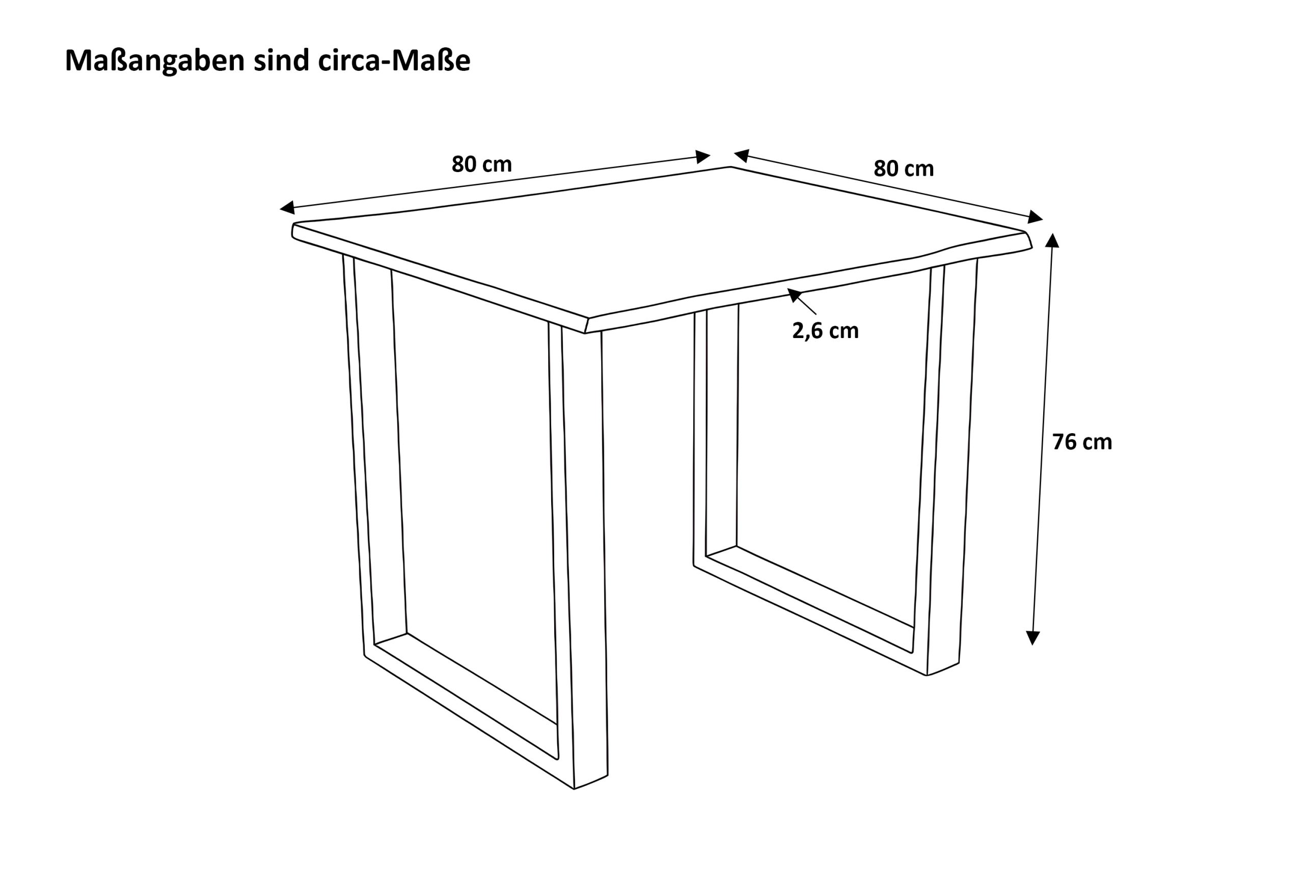 Esstisch Baumkante massiv 80 x 80 cm Akazie nussbaum U-Gestell Holz nussbaum GRAZ – Bild 3