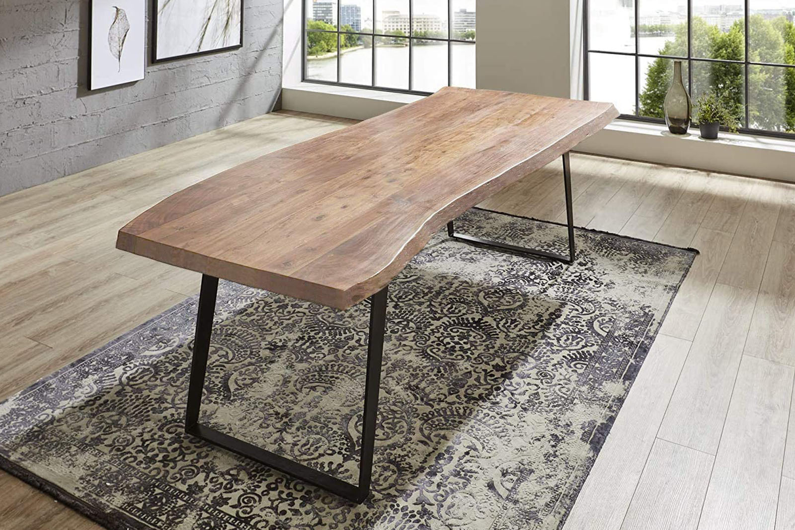 Esstisch Baumkante massiv Akazie natur 180 x 90 schwarz Halmstad