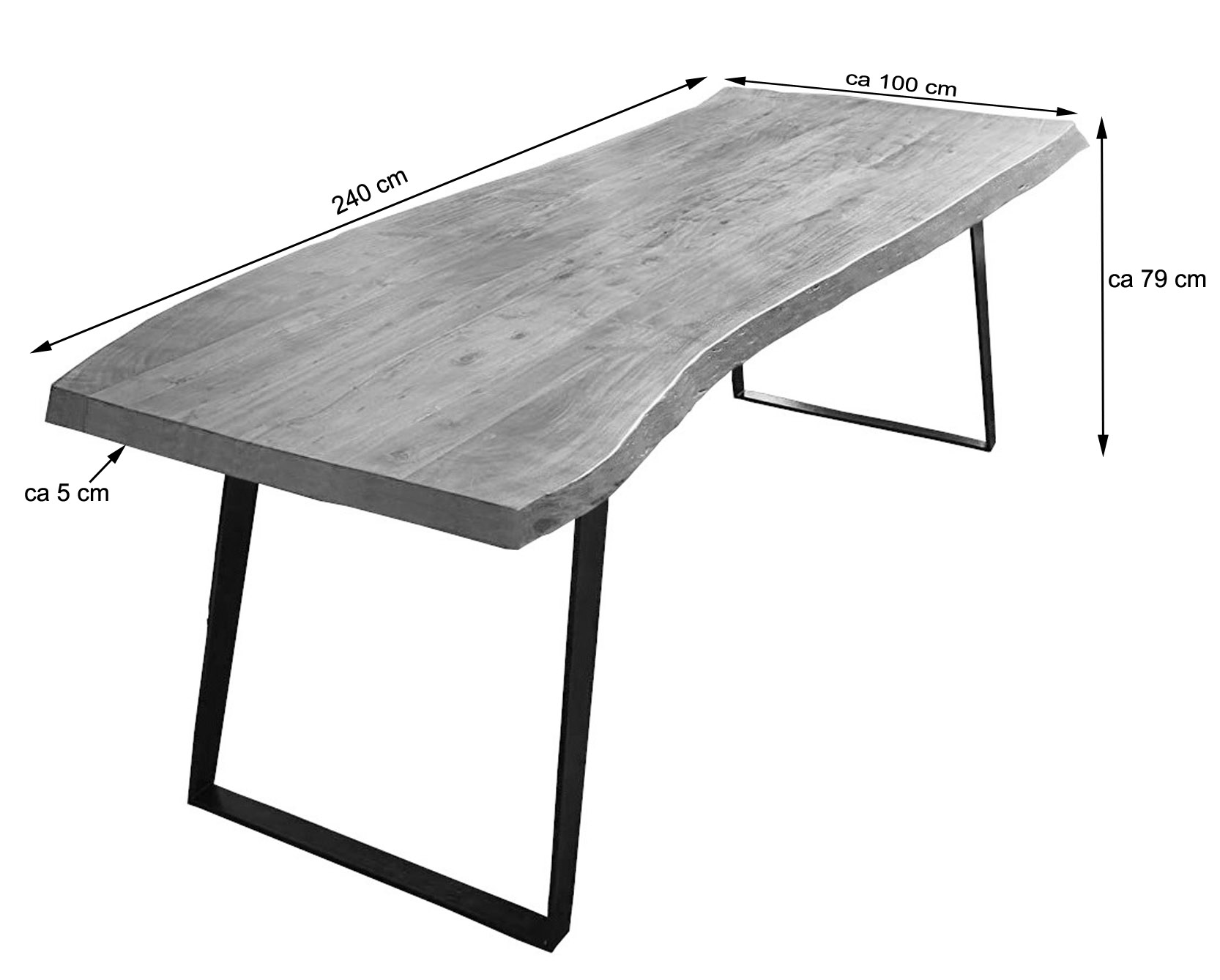 Esstisch Baumkante massiv Akazie natur 240 x 100 schwarz Halmstad – Bild 3