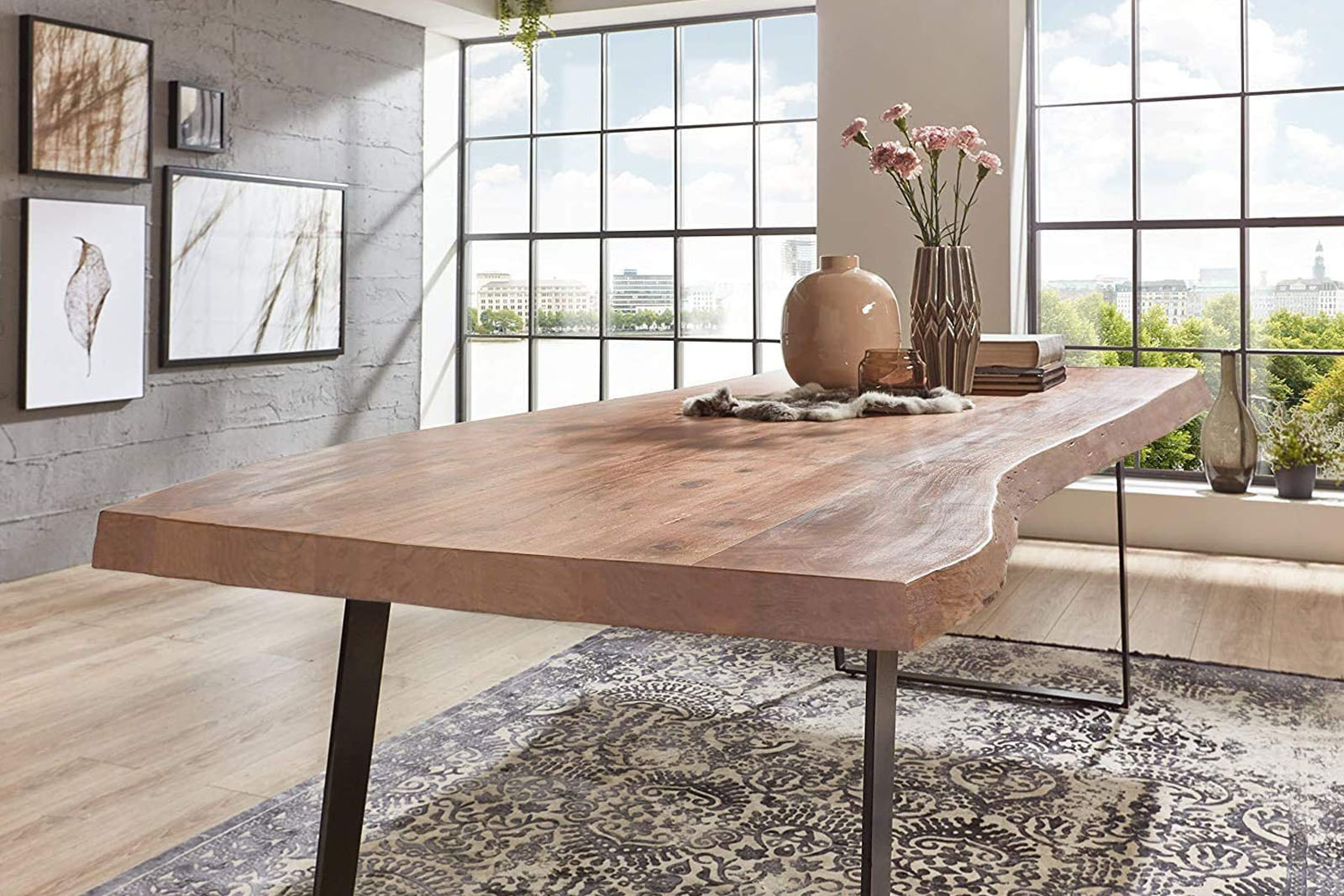 Esstisch Baumkante massiv Akazie natur 240 x 100 schwarz Halmstad – Bild 4