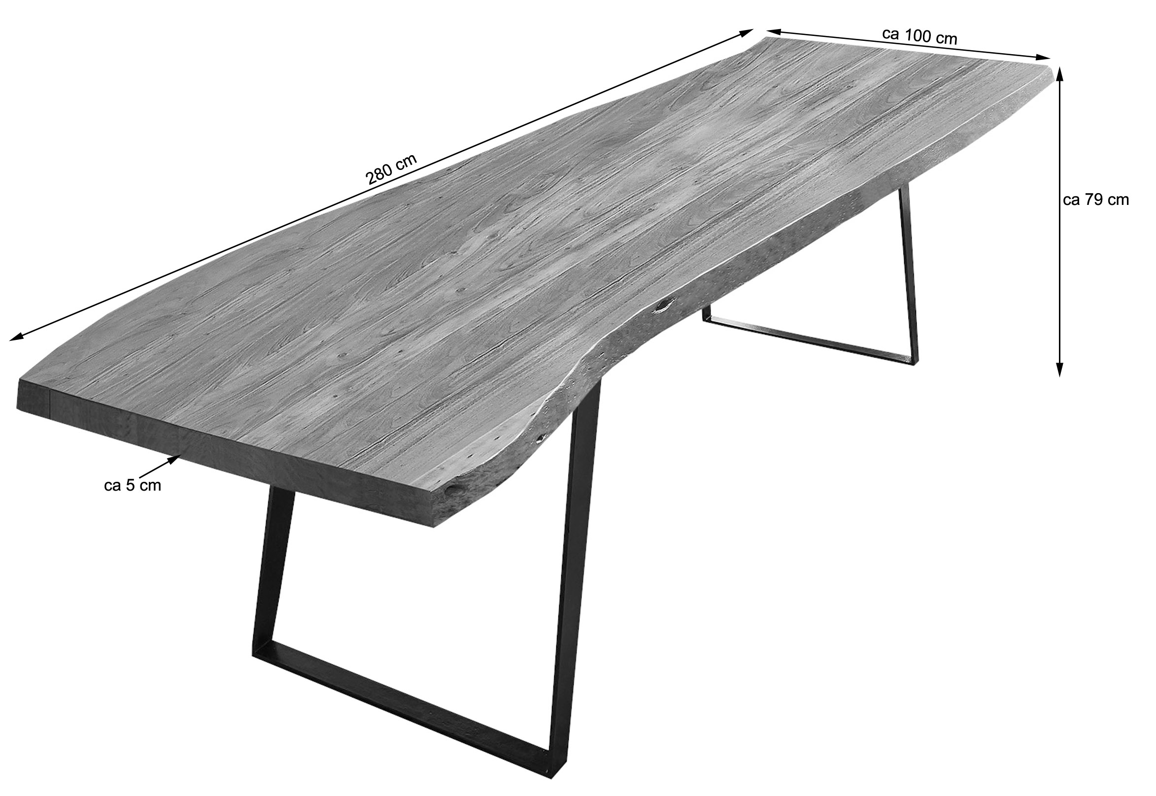 Esstisch Baumkante massiv Akazie natur 280 x 100 schwarz Halmstad – Bild 3