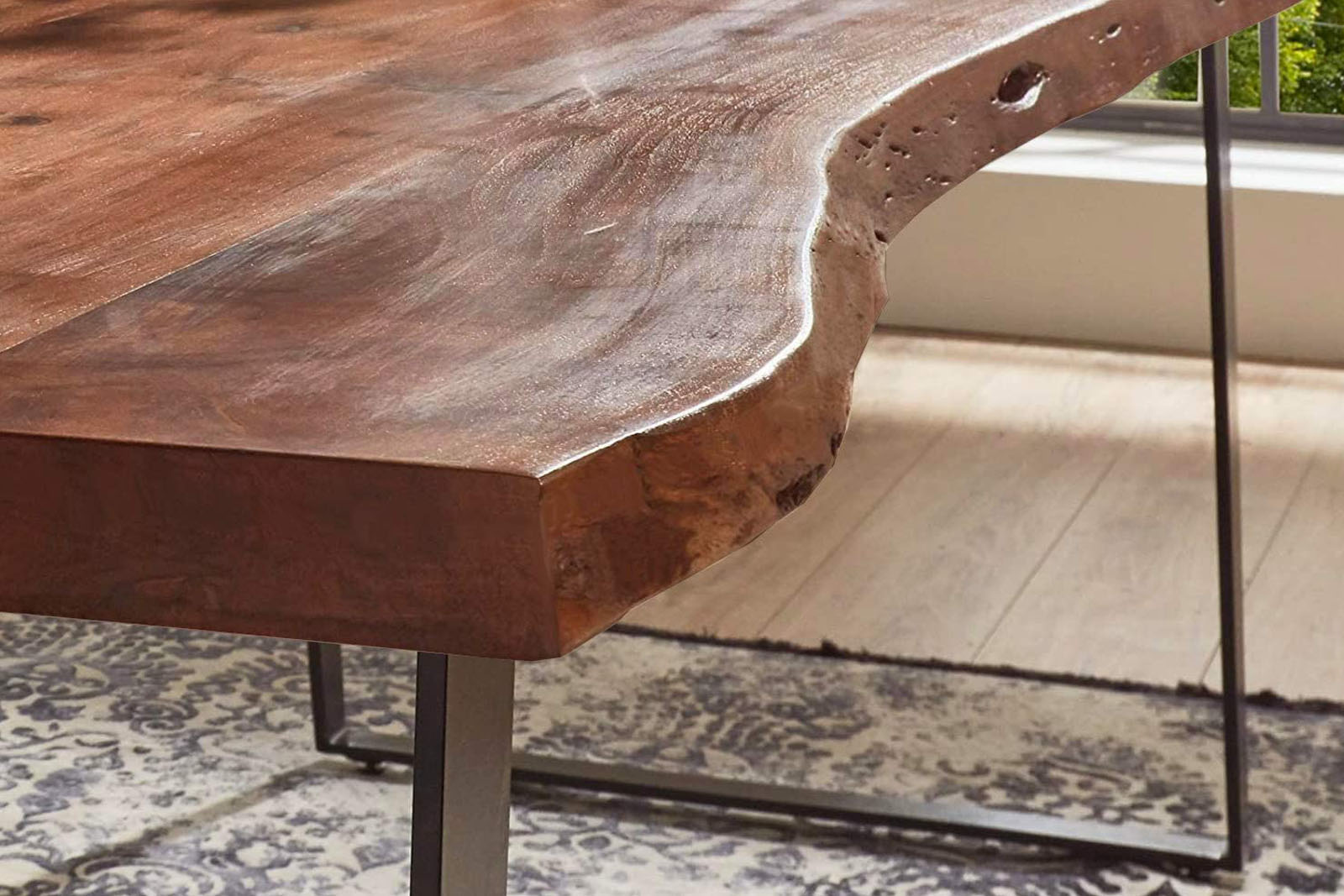 Esstisch Baumkante massiv Akazie nussbaum 280 x 100 schwarz Halmstad – Bild 6