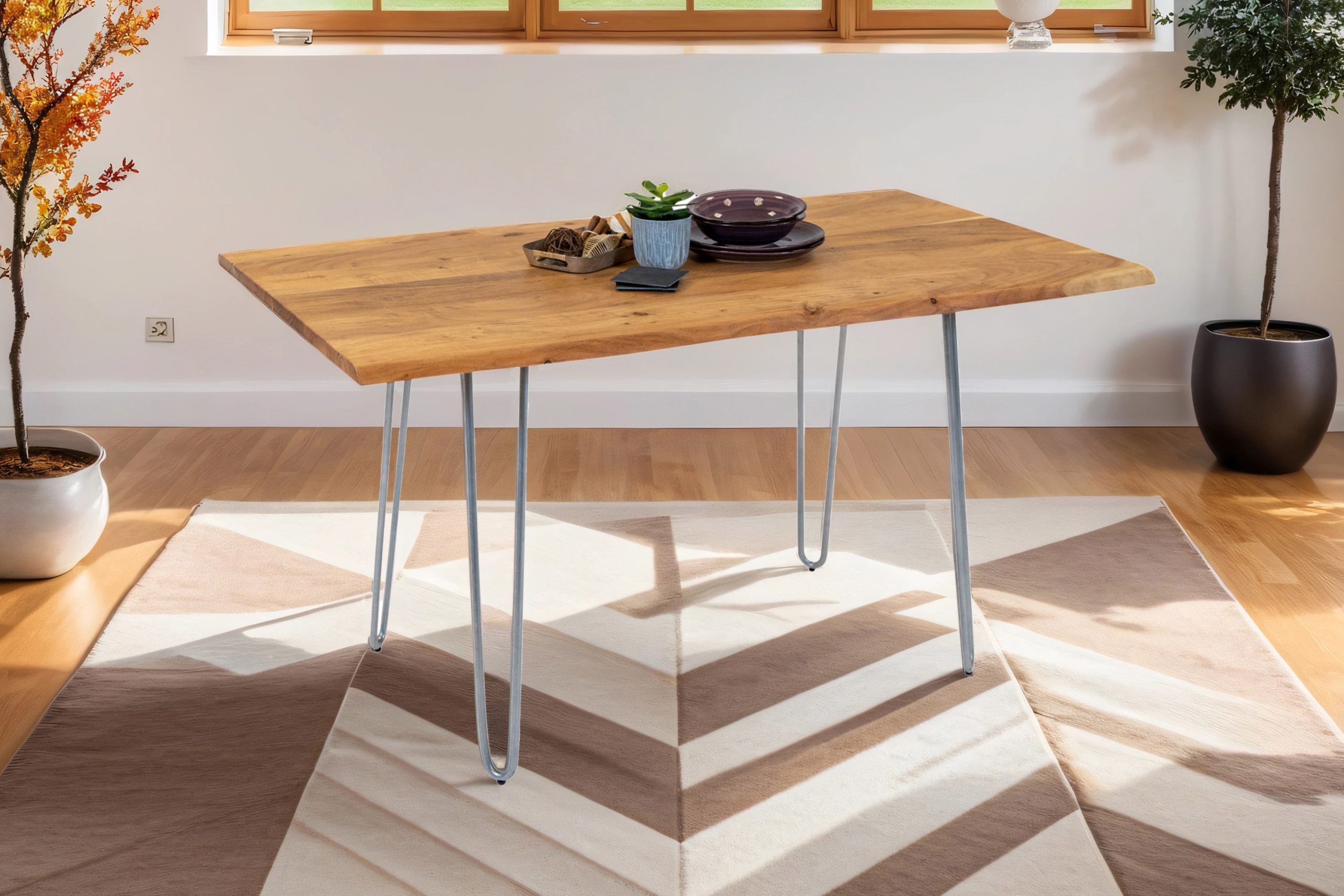 Esstisch Baumkante massiv Akazie natur 180 x 90 cm silber HANNAH