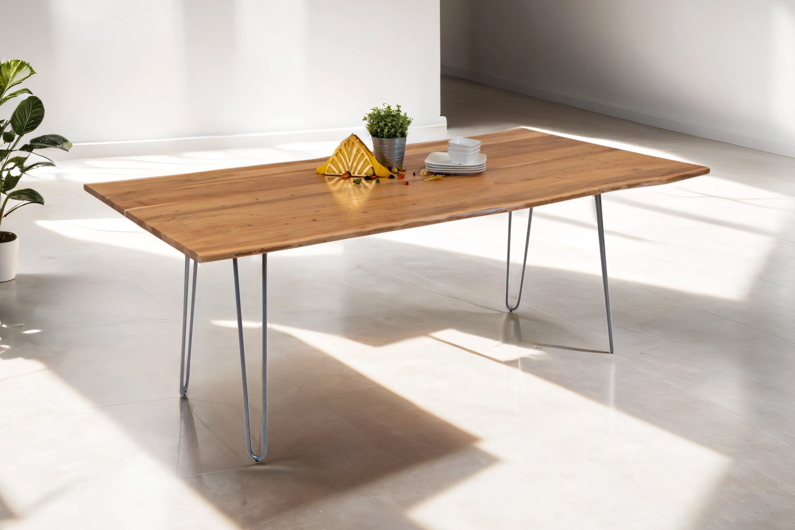 Esstisch Baumkante massiv Akazie natur 220 x 100 cm silber HANNAH