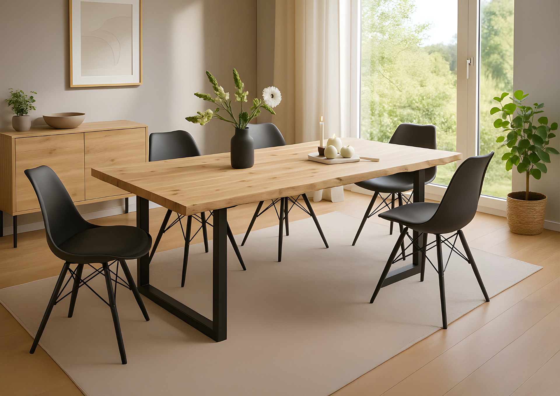 Esstisch Baumkante 140 x 80 cm Akazie massiv Natur lackiert U-Gestell schwarz HARLEY – Bild 6