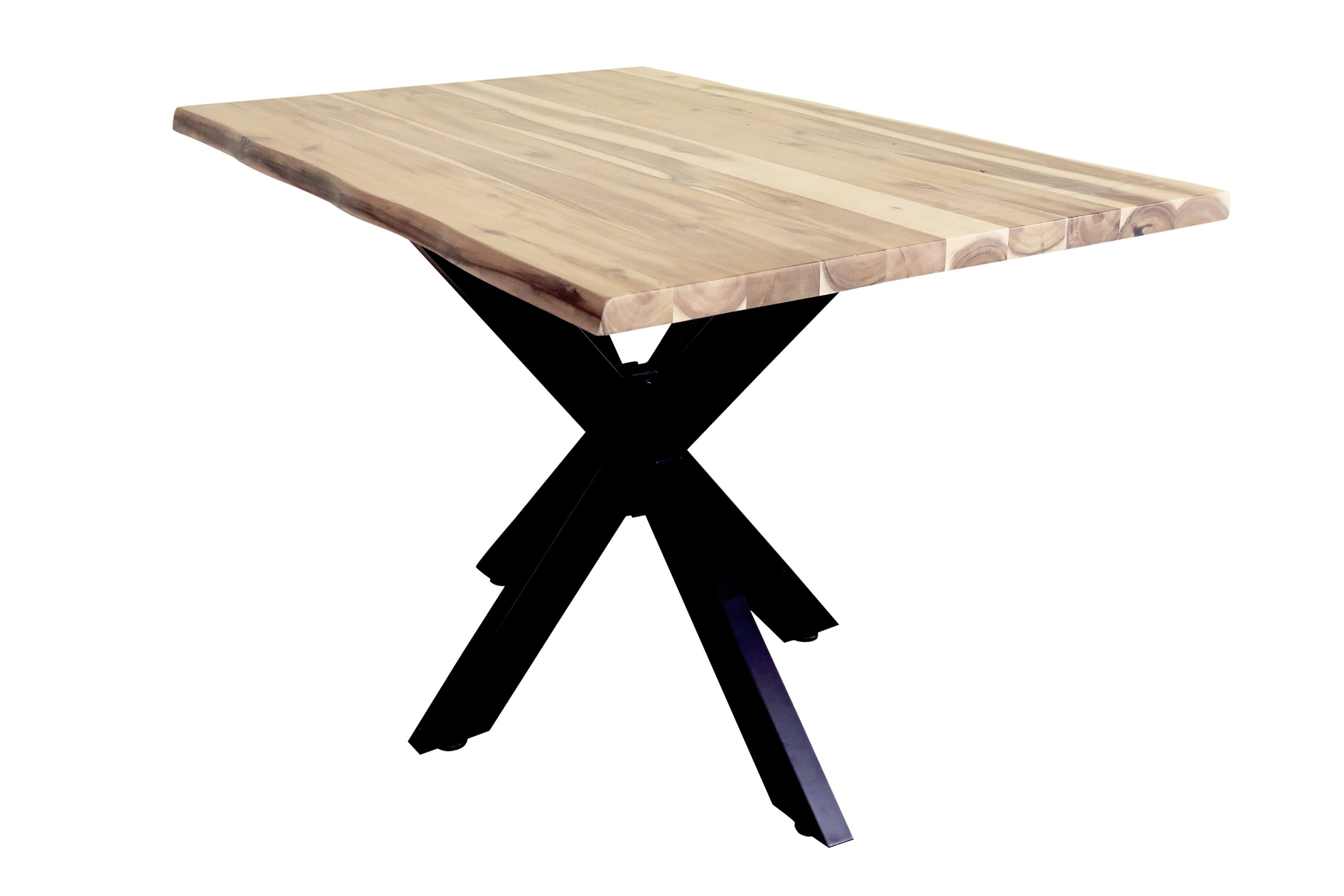 Esstisch Baumkante 120 x 80 cm Akazie massiv Natur lackiert Spider-Gestell schwarz HARLEY – Bild 2