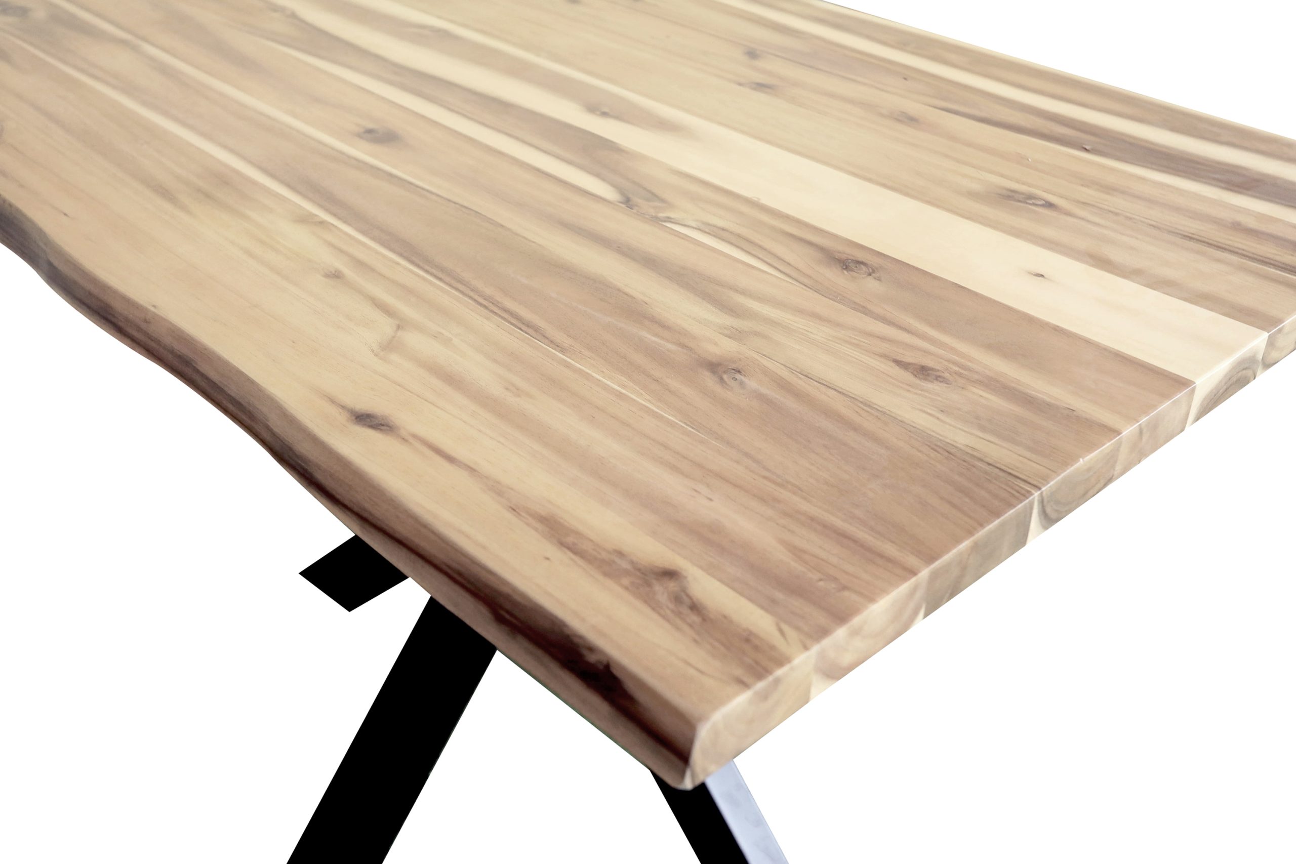 Esstisch Baumkante 120 x 80 cm Akazie massiv Natur lackiert Spider-Gestell schwarz HARLEY – Bild 4