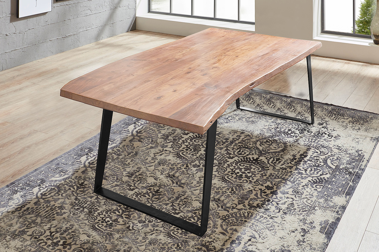 Esstisch Baumkante massiv Akazie natur 140 x 80 schwarz Havanna