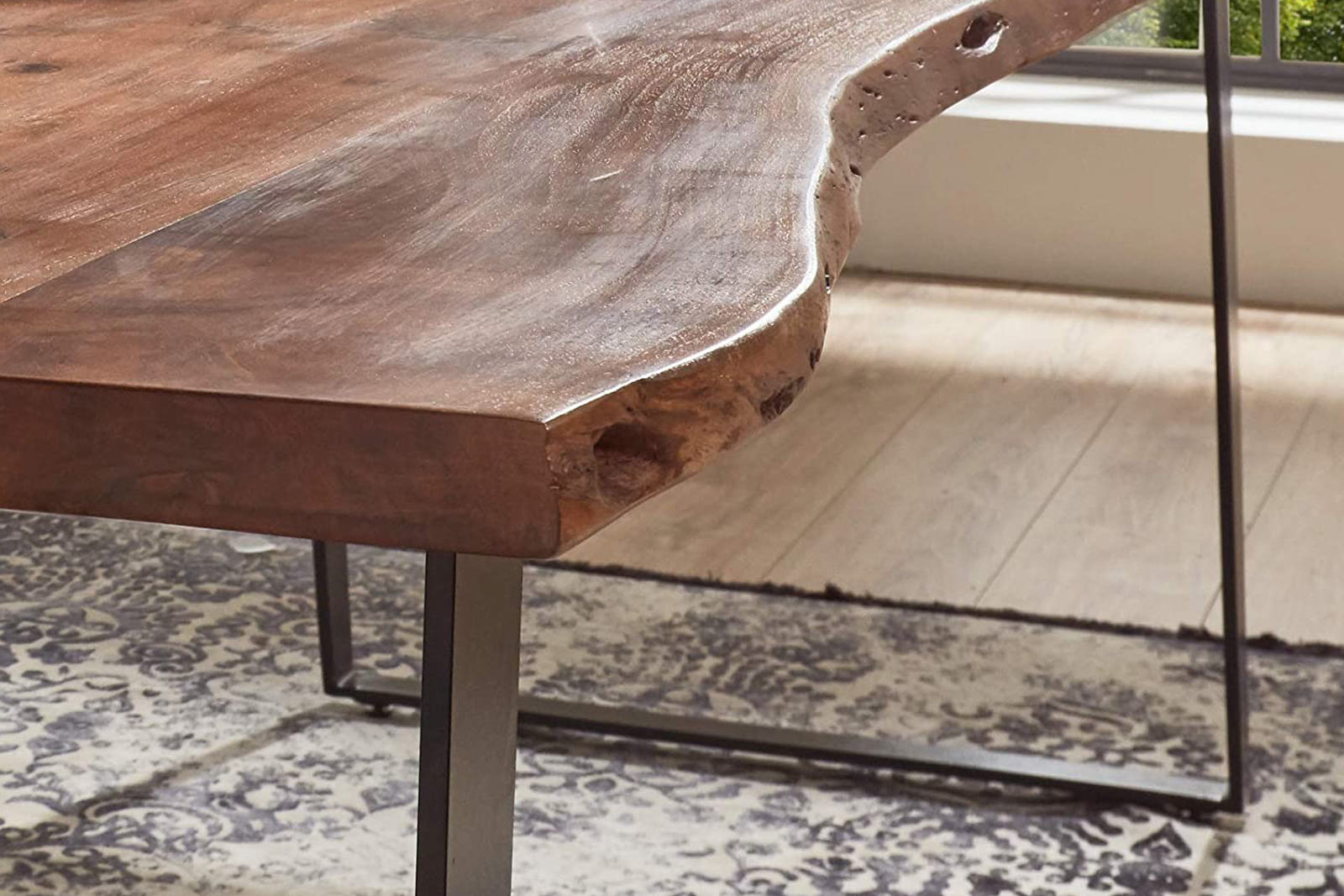 Esstisch Baumkante massiv Akazie nussbaum 180 x 90 schwarz Havanna – Bild 6