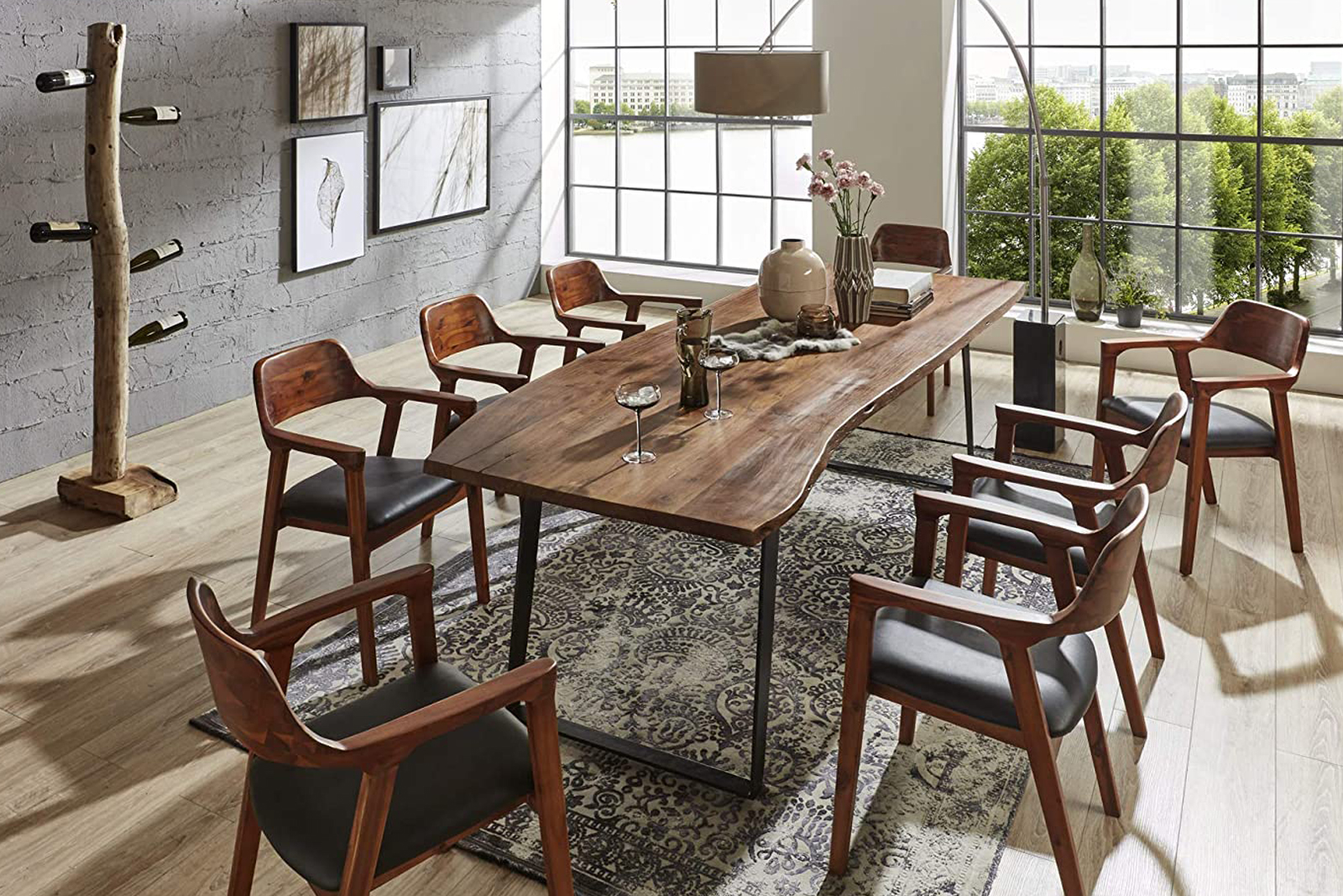 Esstisch Baumkante massiv Akazie nussbaum 200 x 100 schwarz Havanna – Bild 5