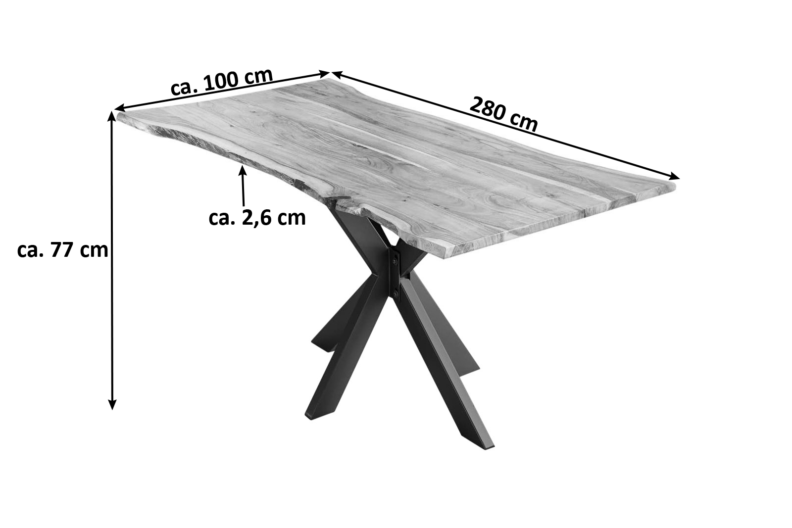 Esstisch Baumkante massiv Akazie natur 280 x 100 schwarz HELENE – Bild 3