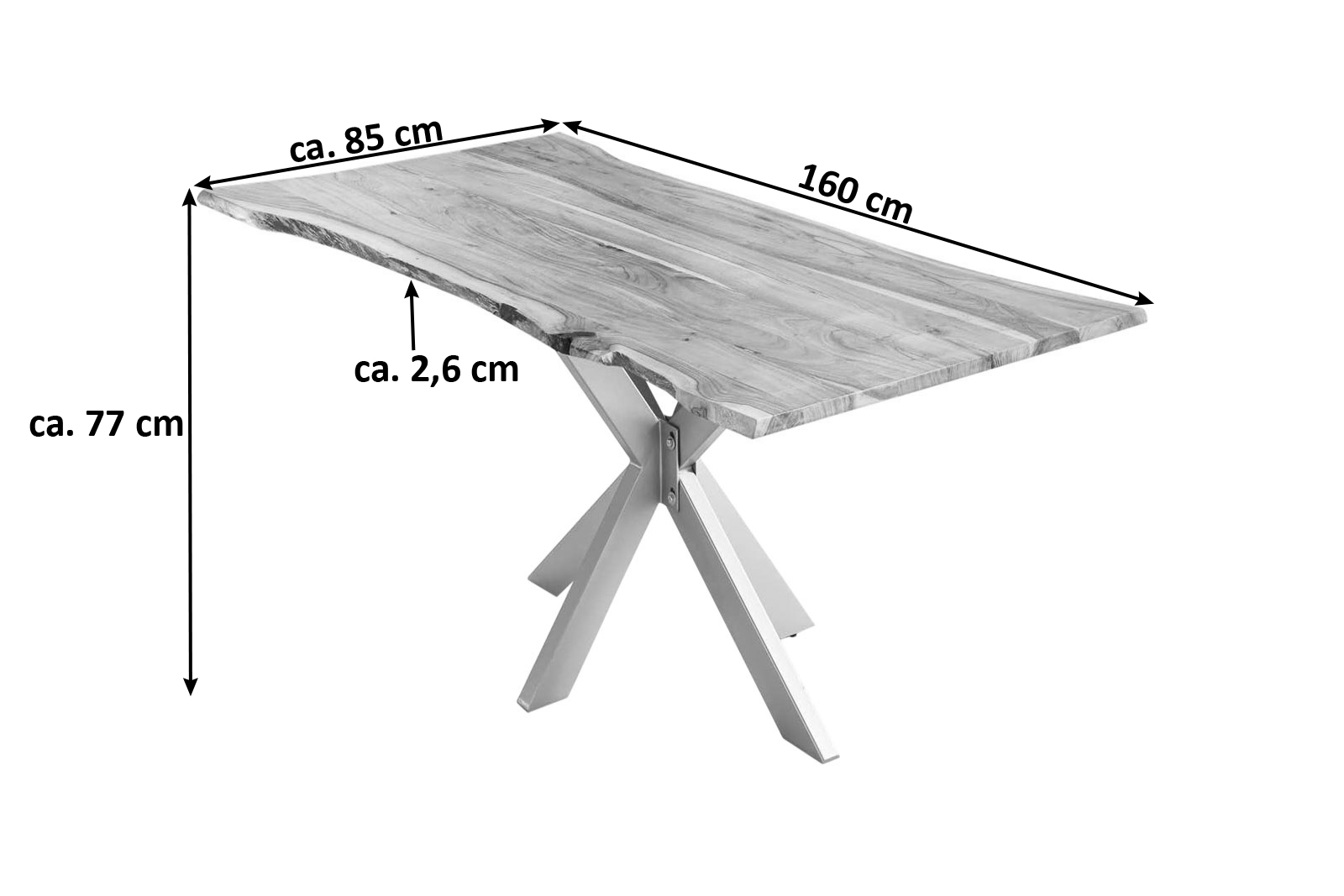 Esstisch Baumkante massiv Akazie natur 160 x 85 silber HELENE – Bild 3
