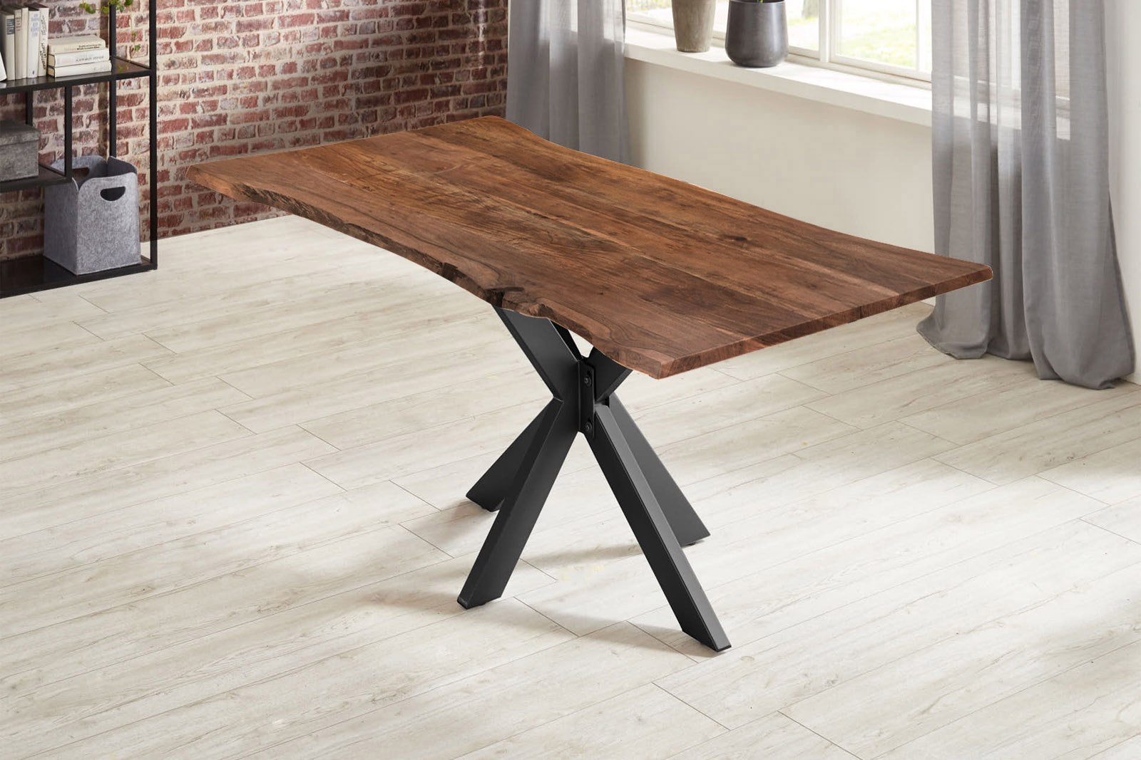 Esstisch Baumkante massiv Akazie nussbaum 280 x 100 schwarz HELENE