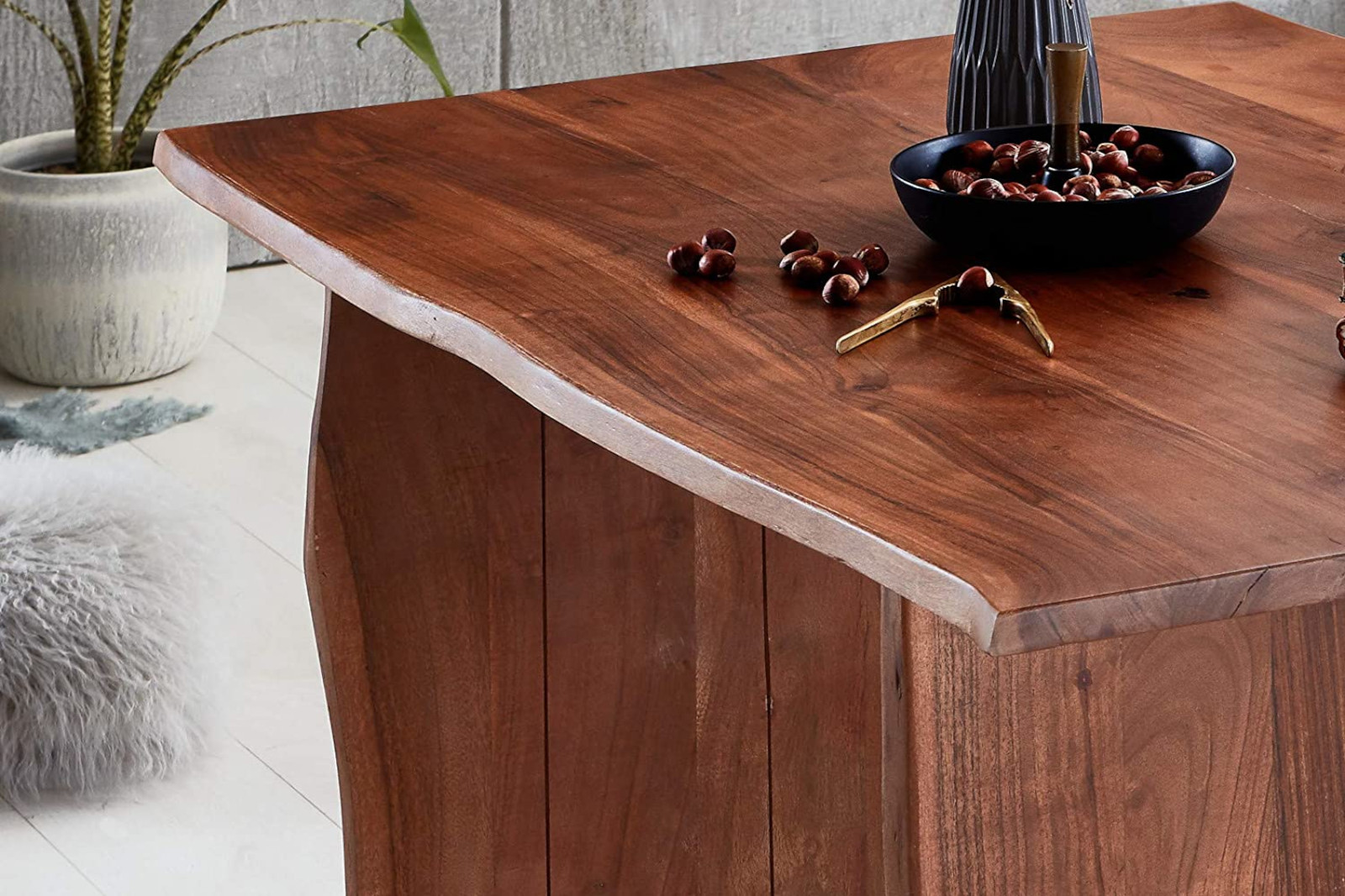 Baumkantentisch Esstisch Akazie Nussbaum 160 x 85 cm Holzgestell Henry – Bild 4