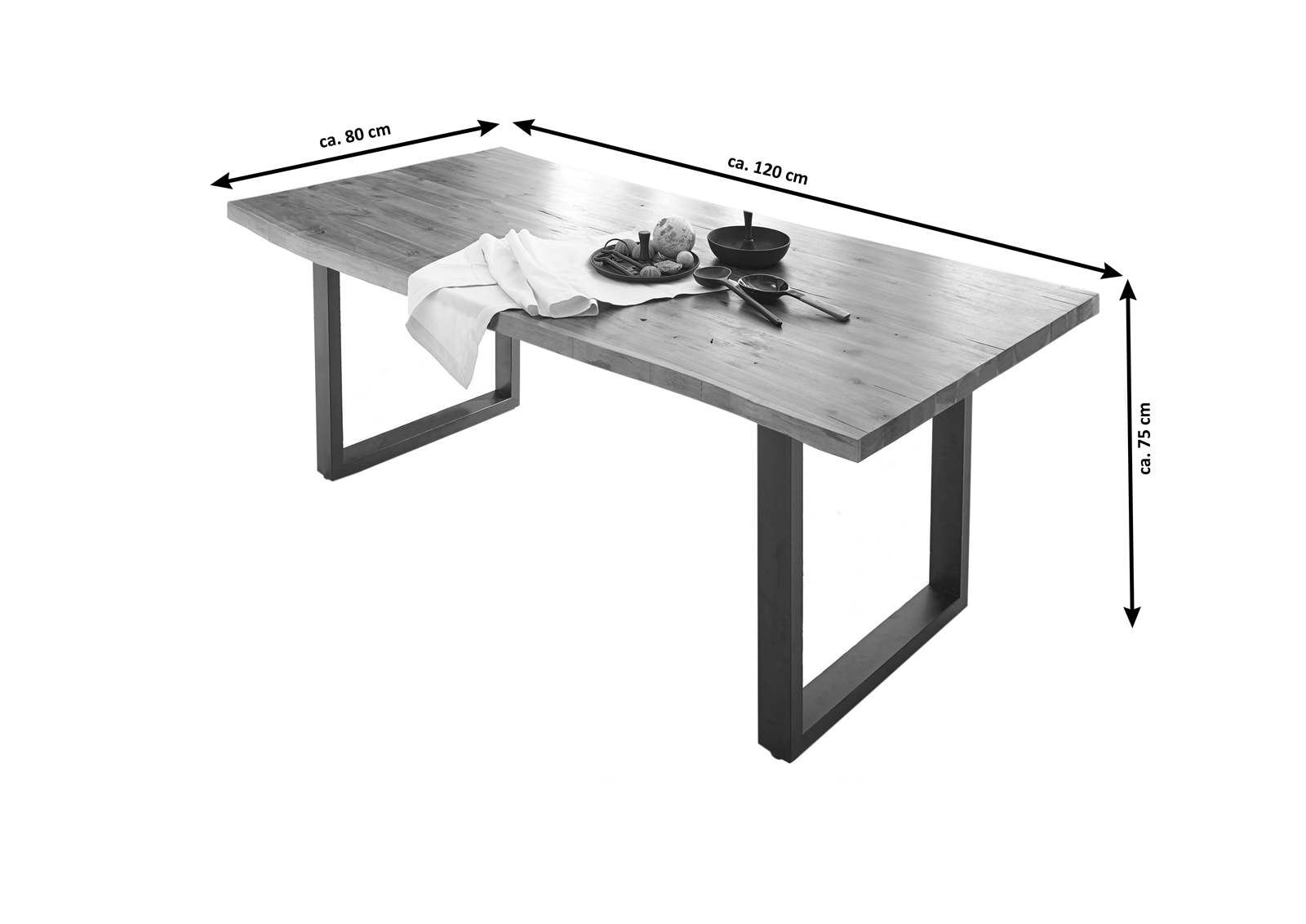 Esstisch 120 x 80 cm Baumkante massiv Akazie cognac U-Gestell silber IMKER – Bild 2