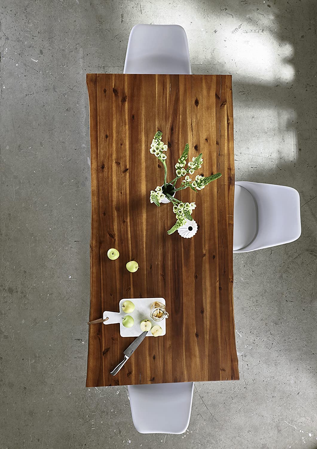 Esstisch Baumkante 160 x 85 cm Akazie cognac massiv U-Gestell edelstahl ESRA – Bild 3