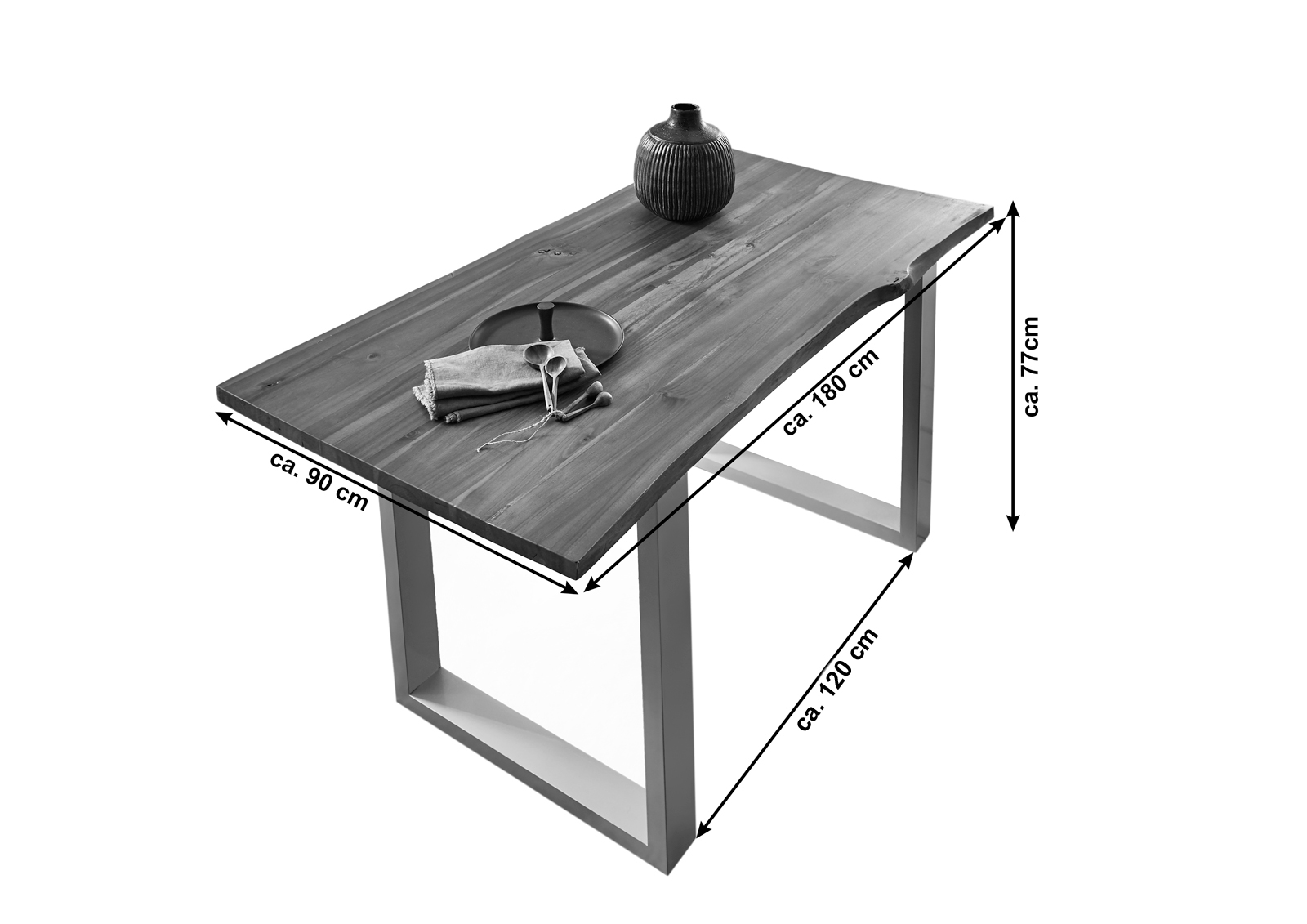 Esstisch Baumkante 180 x 90 cm Akazie cognac massiv U-Gestell schwarz ESRA – Bild 2