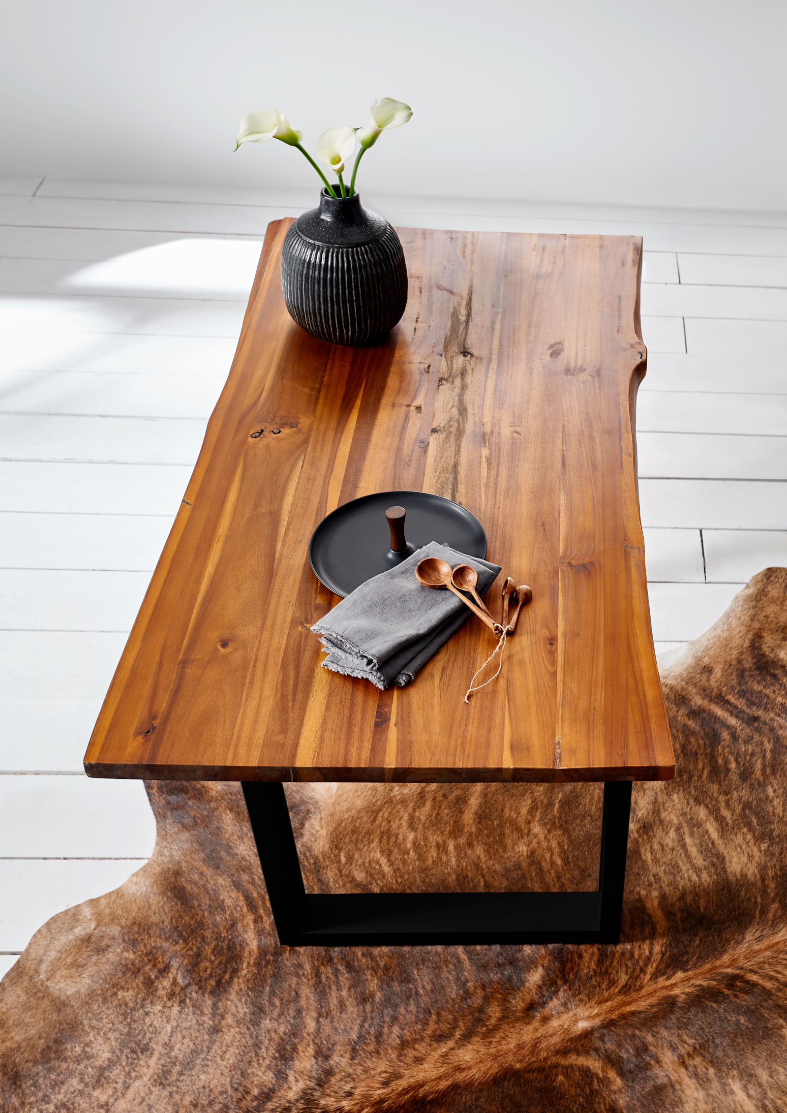 Esstisch Baumkante 180 x 90 cm Akazie cognac massiv U-Gestell schwarz ESRA – Bild 3