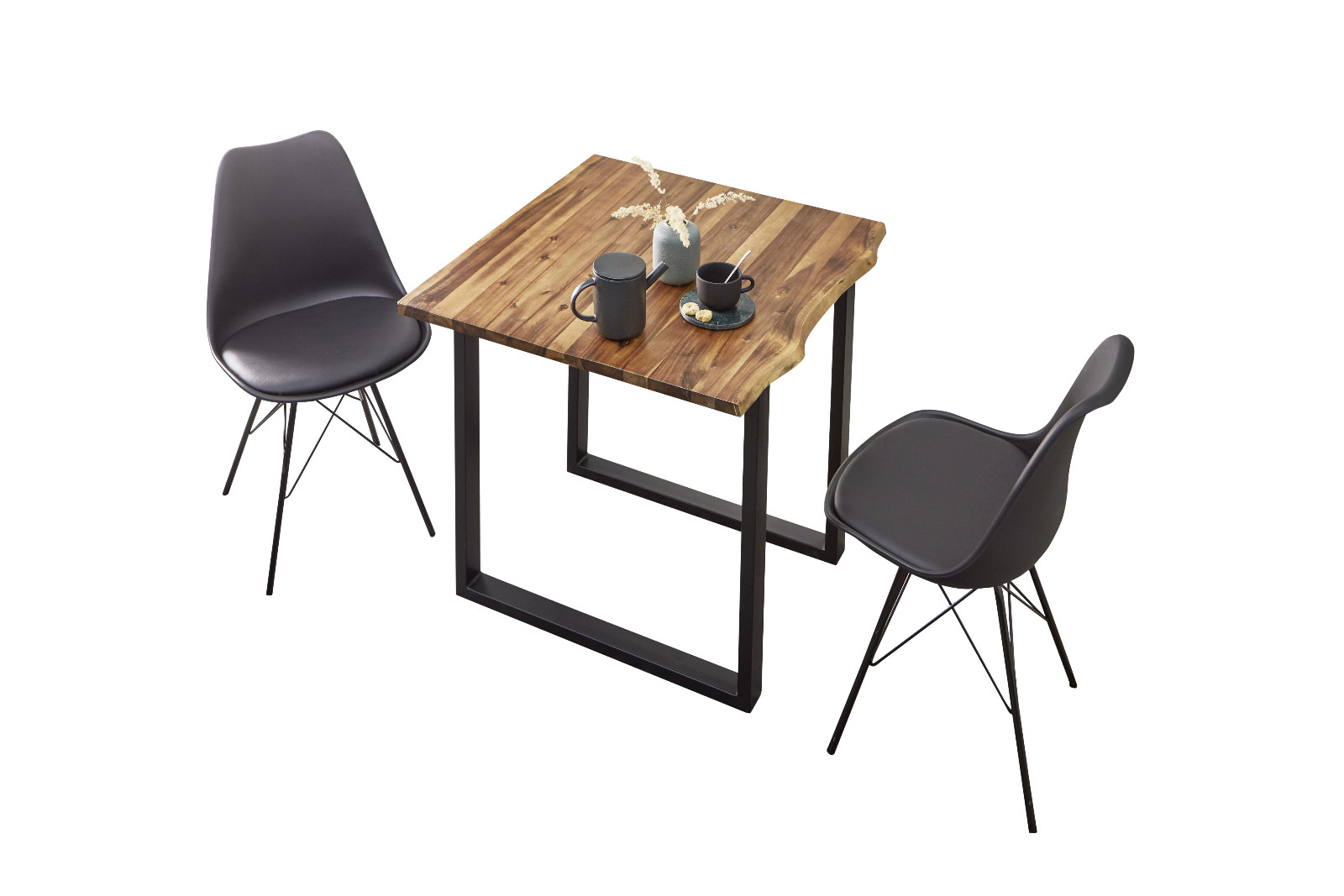 Esstisch Baumkante 80 x 80 cm Akazie cognac massiv U-Gestell schwarz ESRA – Bild 7