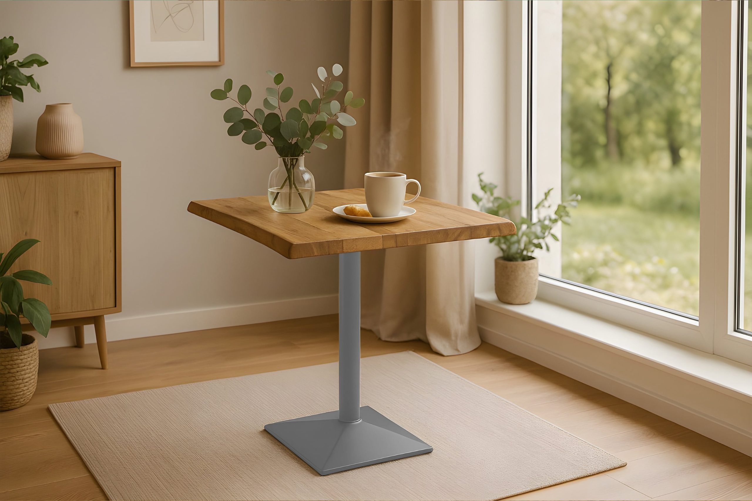 Bistrotisch Baumkante Mangoholz massiv naturfarben 60 x 60 cm Säulengestell Silber INES