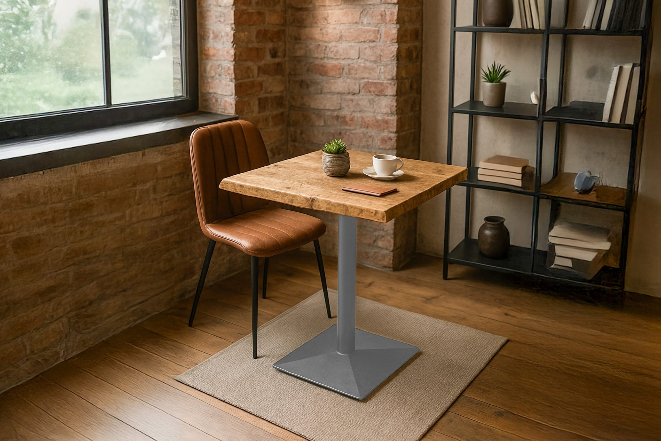 Bistrotisch Baumkante massiv Akazie natur 60 x 60 cm Säulengestell Silber INES