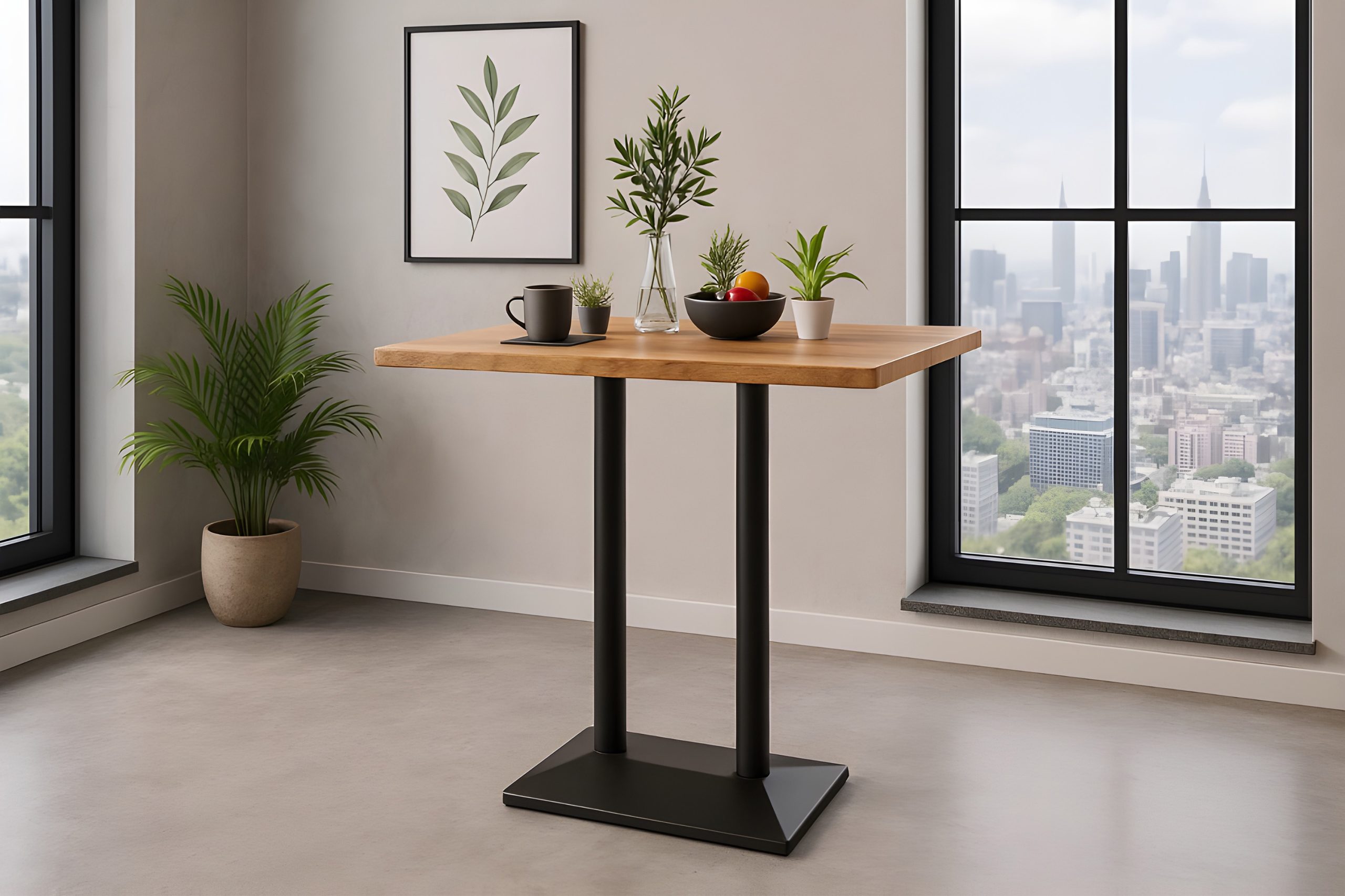 Bistrotisch Baumkante 100 x 60 cm massiv Mangoholz natur Doppel-Säulengestell schwarz IAN