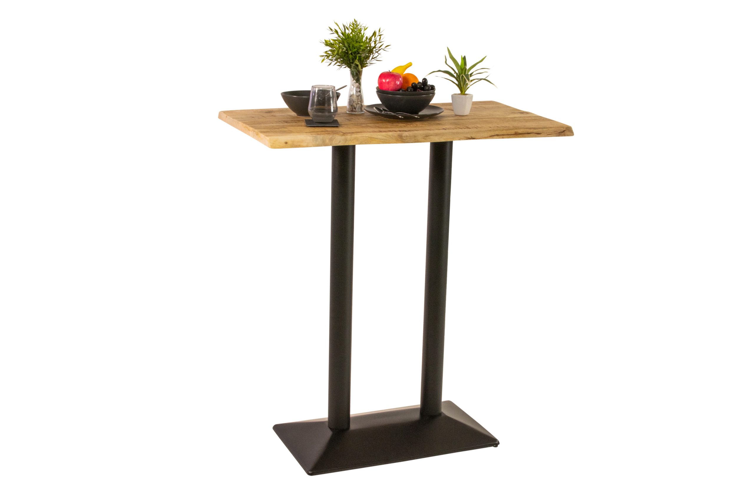 Bistrotisch Baumkante 100 x 60 cm massiv Mangoholz natur Doppel-Säulengestell schwarz IAN – Bild 3
