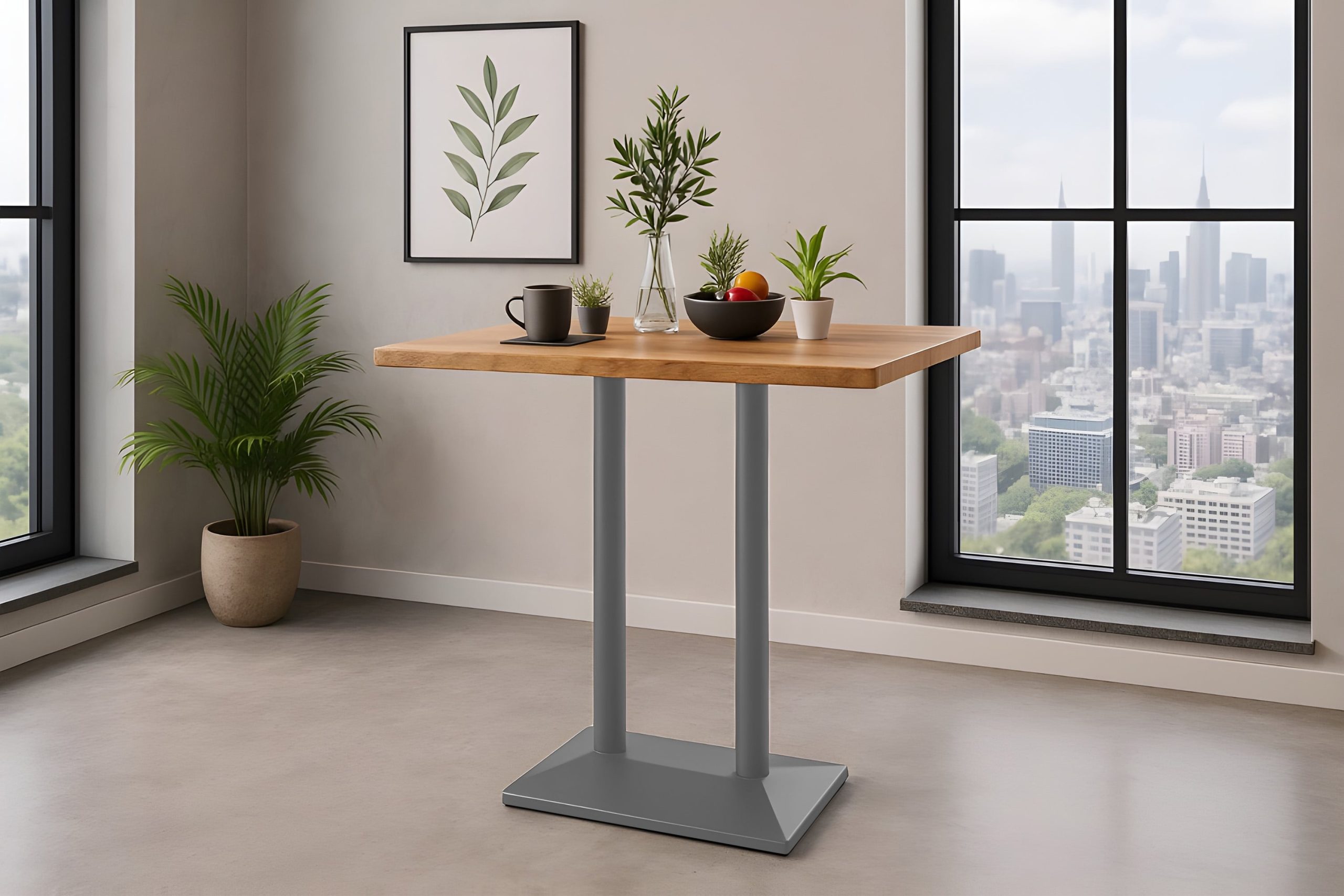 Bistrotisch Baumkante 100 x 60 cm massiv Mangoholz natur Doppel-Säulengestell Silber IAN