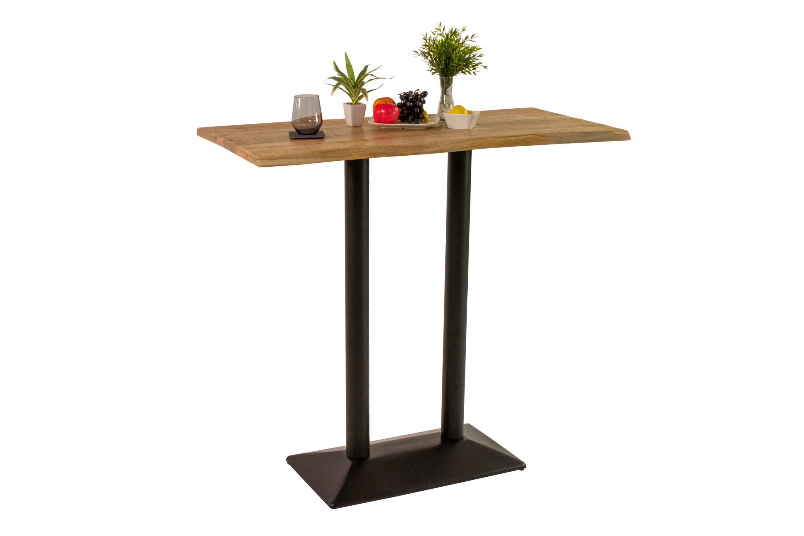 Bistrotisch Baumkante 120 x 60 cm massiv Mangoholz natur Doppel-Säulengestell schwarz IAN – Bild 3
