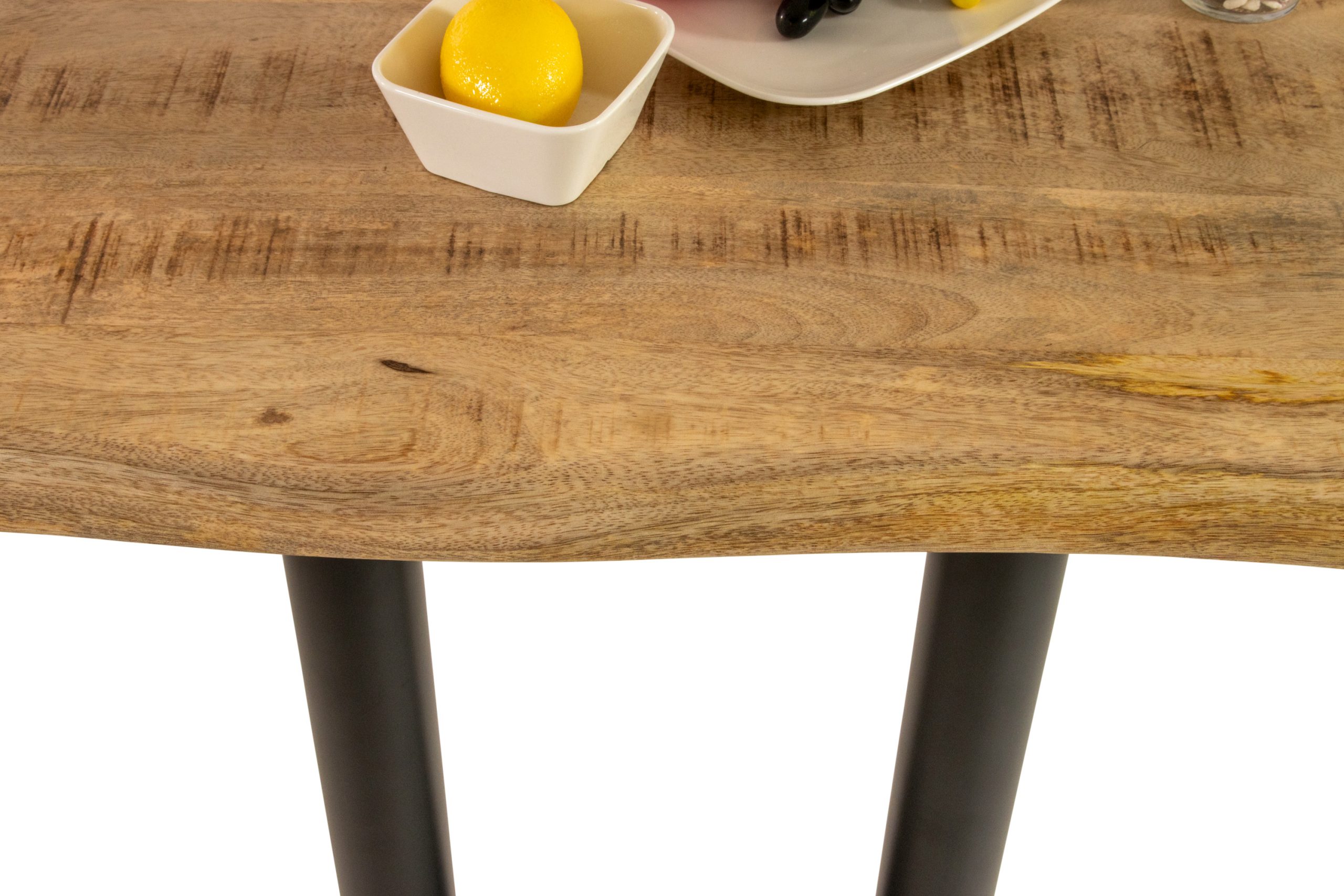 Bistrotisch Baumkante 120 x 60 cm massiv Mangoholz natur Doppel-Säulengestell schwarz IAN – Bild 5