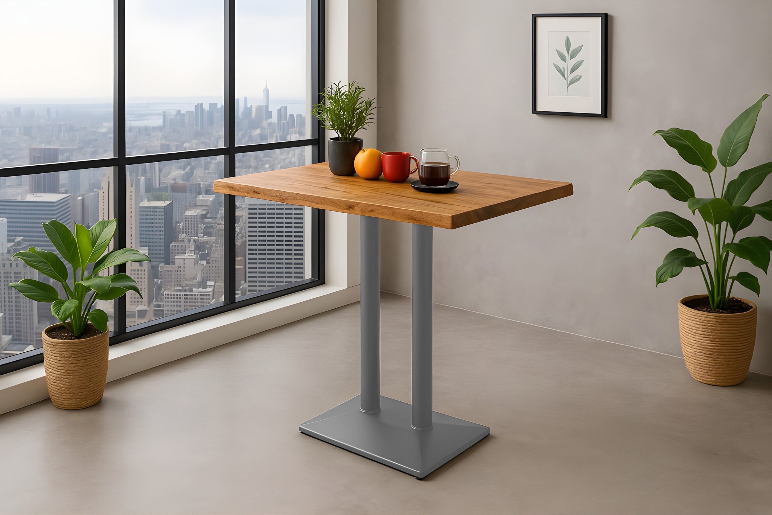 Bistrotisch Baumkante 120 x 60 cm massiv Mangoholz natur Doppel-Säulengestell Silber IAN