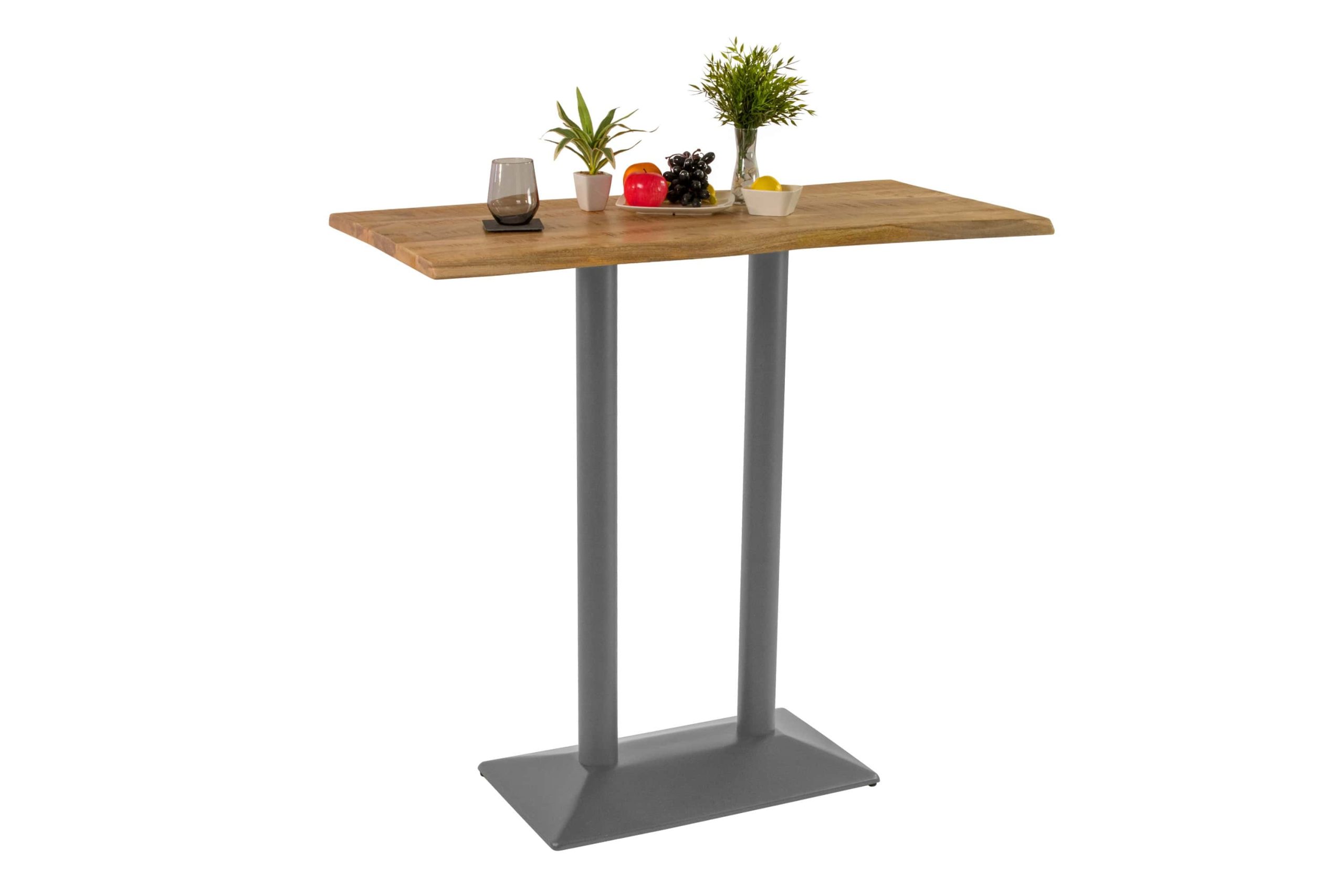 Bistrotisch Baumkante 120 x 60 cm massiv Mangoholz natur Doppel-Säulengestell Silber IAN – Bild 3