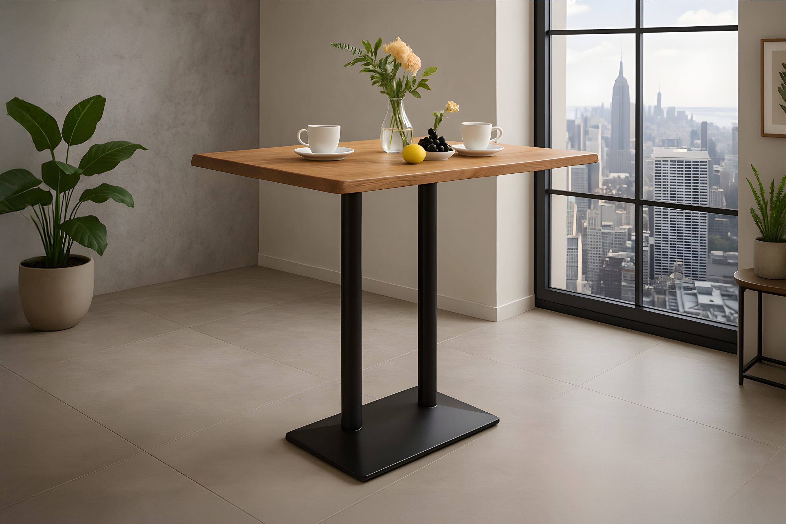 Bistrotisch Baumkante 100 x 60 cm massiv Akazie natur Doppel-Säulengestell schwarz IAN