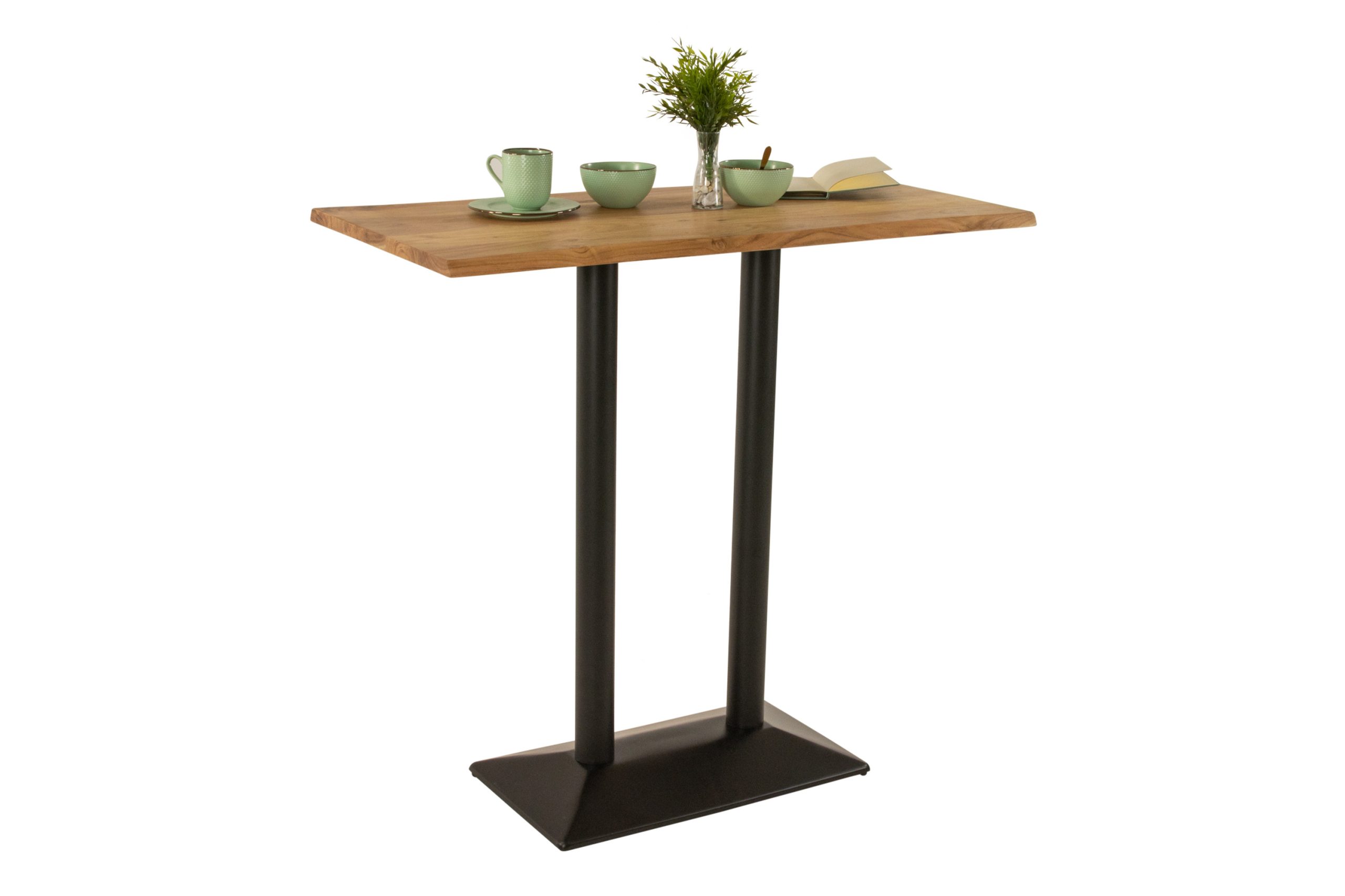 Bistrotisch Baumkante 120 x 60 cm massiv Akazie natur Doppel-Säulengestell schwarz IAN – Bild 3