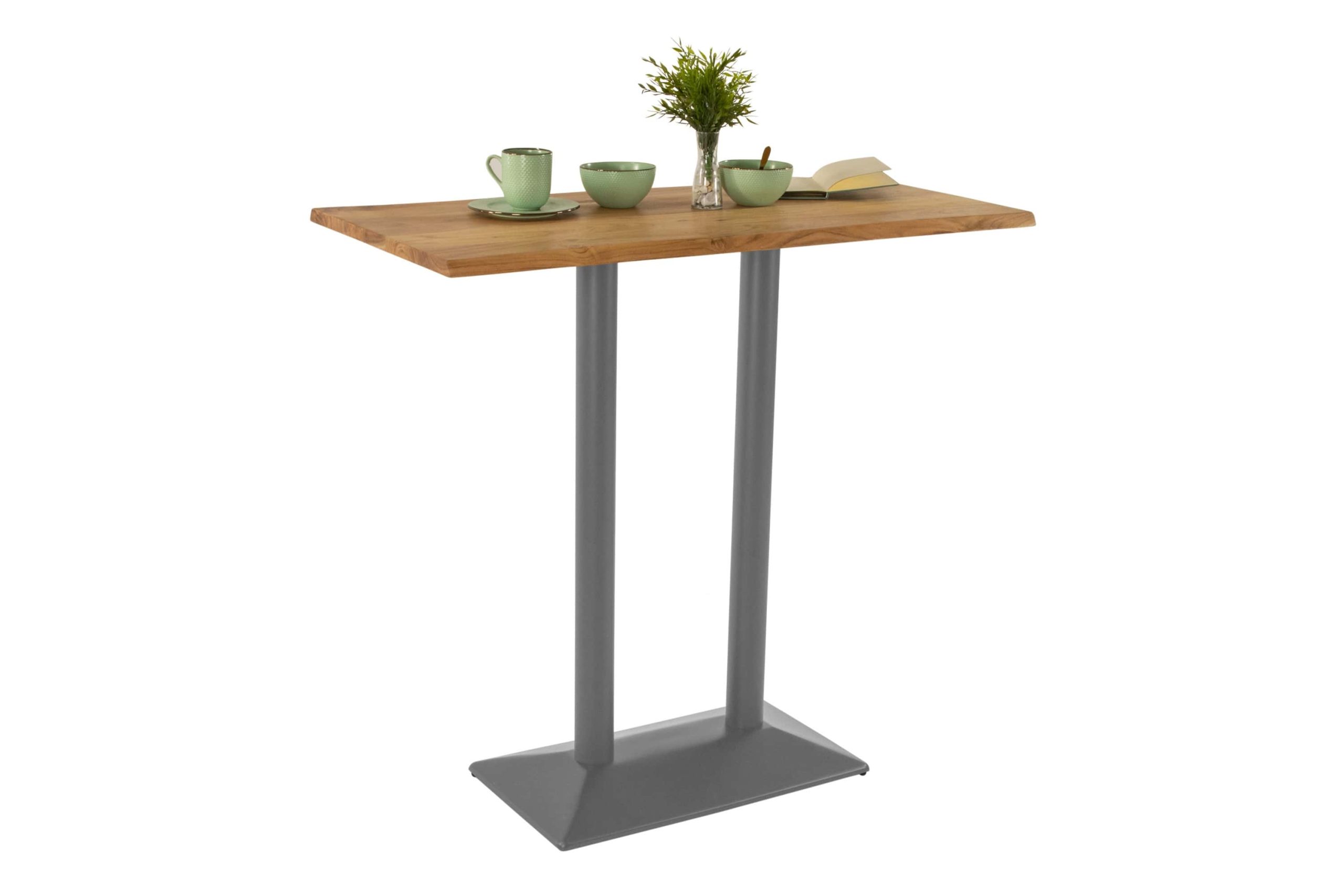 Bistrotisch Baumkante 120 x 60 cm massiv Akazie natur Doppel-Säulengestell Silber IAN – Bild 3