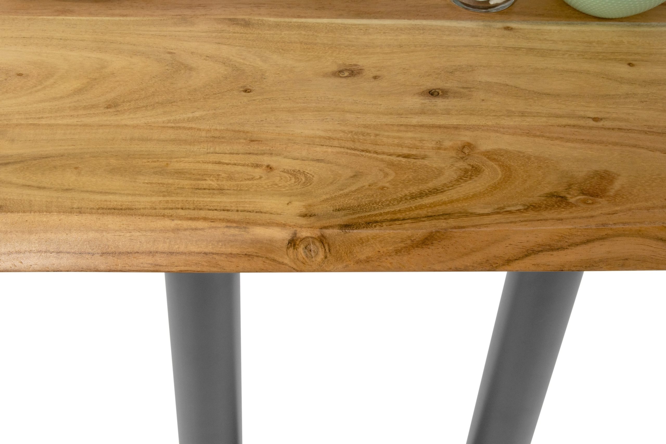 Bistrotisch Baumkante 120 x 60 cm massiv Akazie natur Doppel-Säulengestell Silber IAN – Bild 5