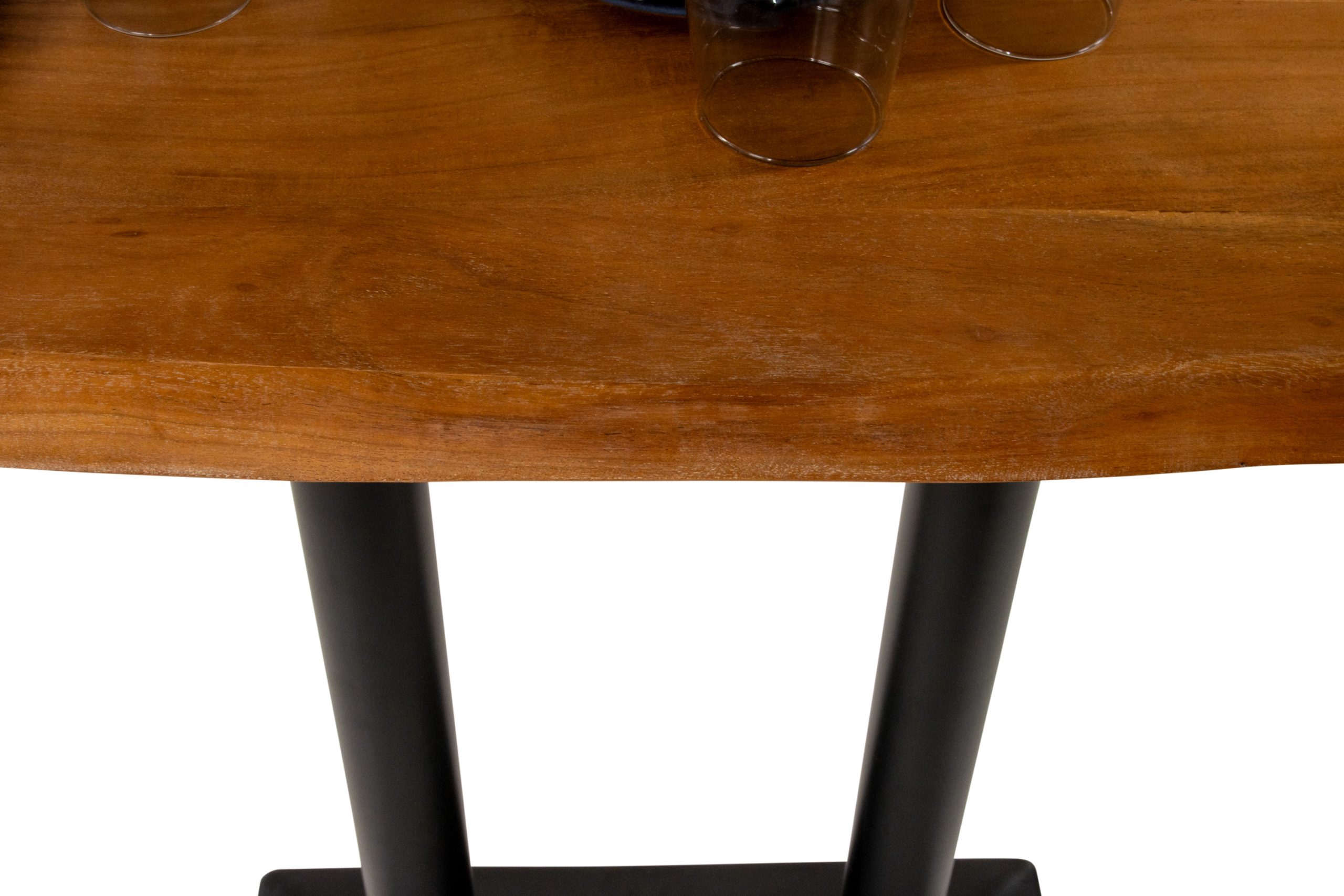 Bistrotisch Baumkante 120 x 60 cm massiv Akazie nussbaum Doppel-Säulengestell schwarz IAN – Bild 5