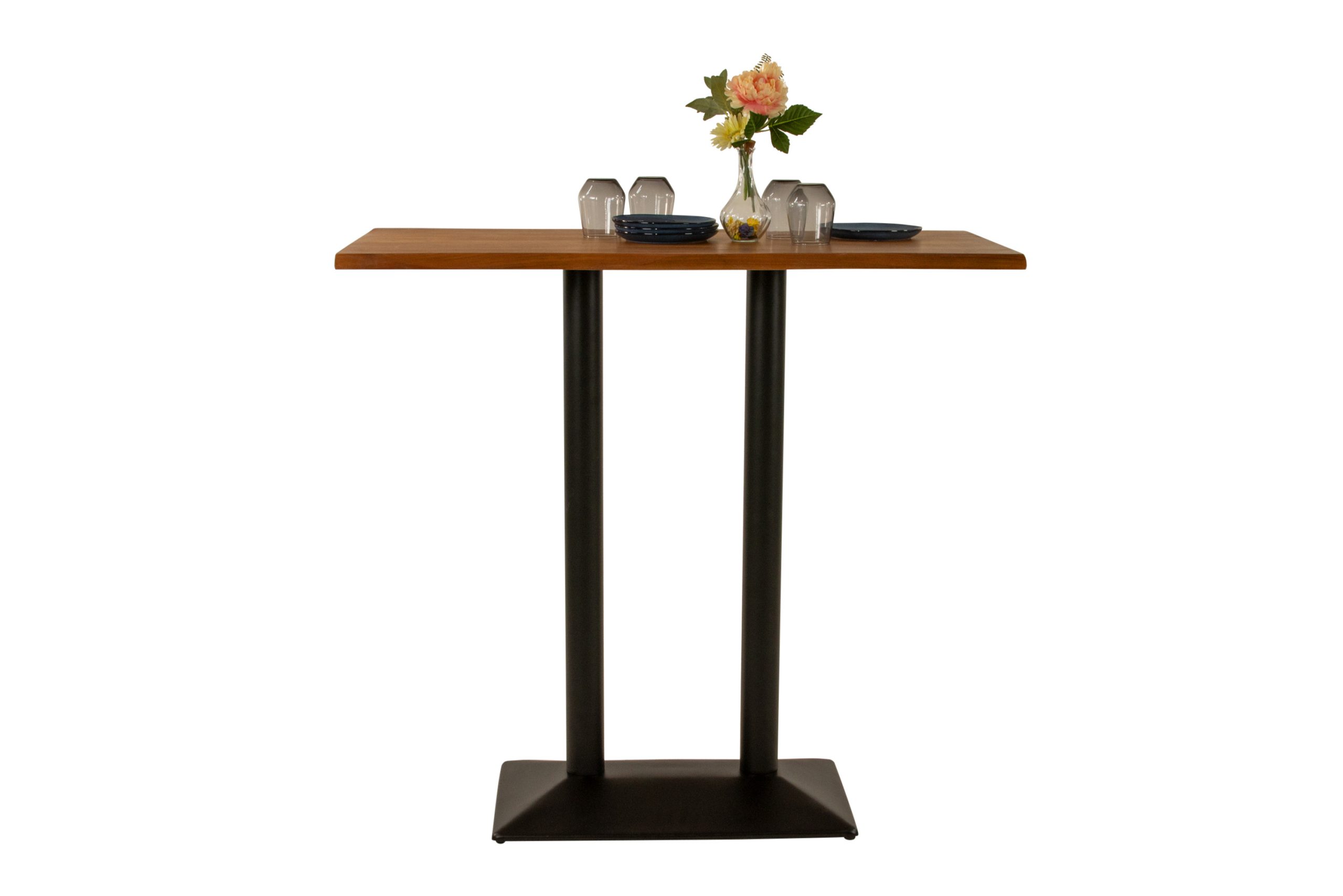 Bistrotisch Baumkante 120 x 60 cm massiv Akazie nussbaum Doppel-Säulengestell schwarz IAN – Bild 6