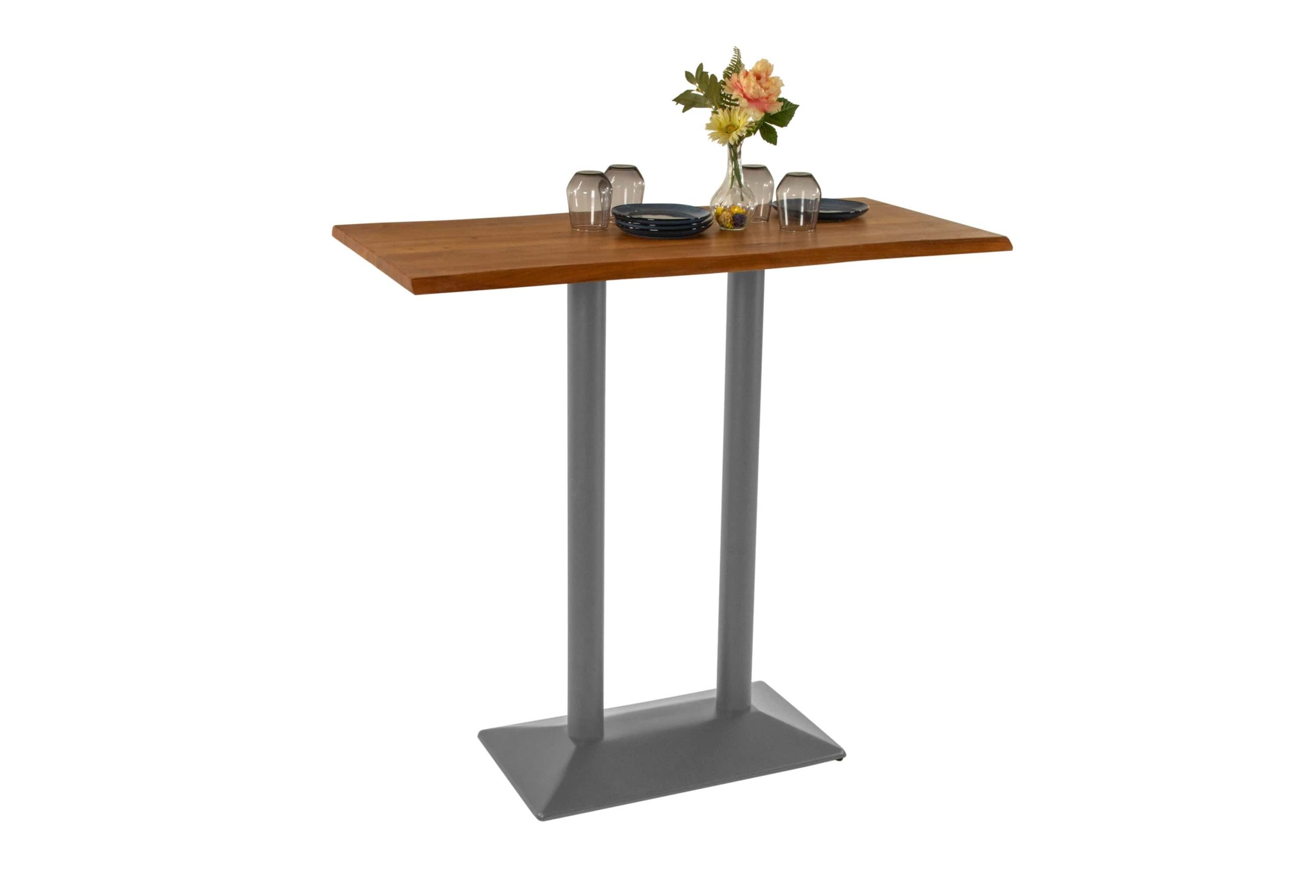 Bistrotisch Baumkante 120 x 60 cm massiv Akazie nussbaum Doppel-Säulengestell Silber IAN – Bild 3