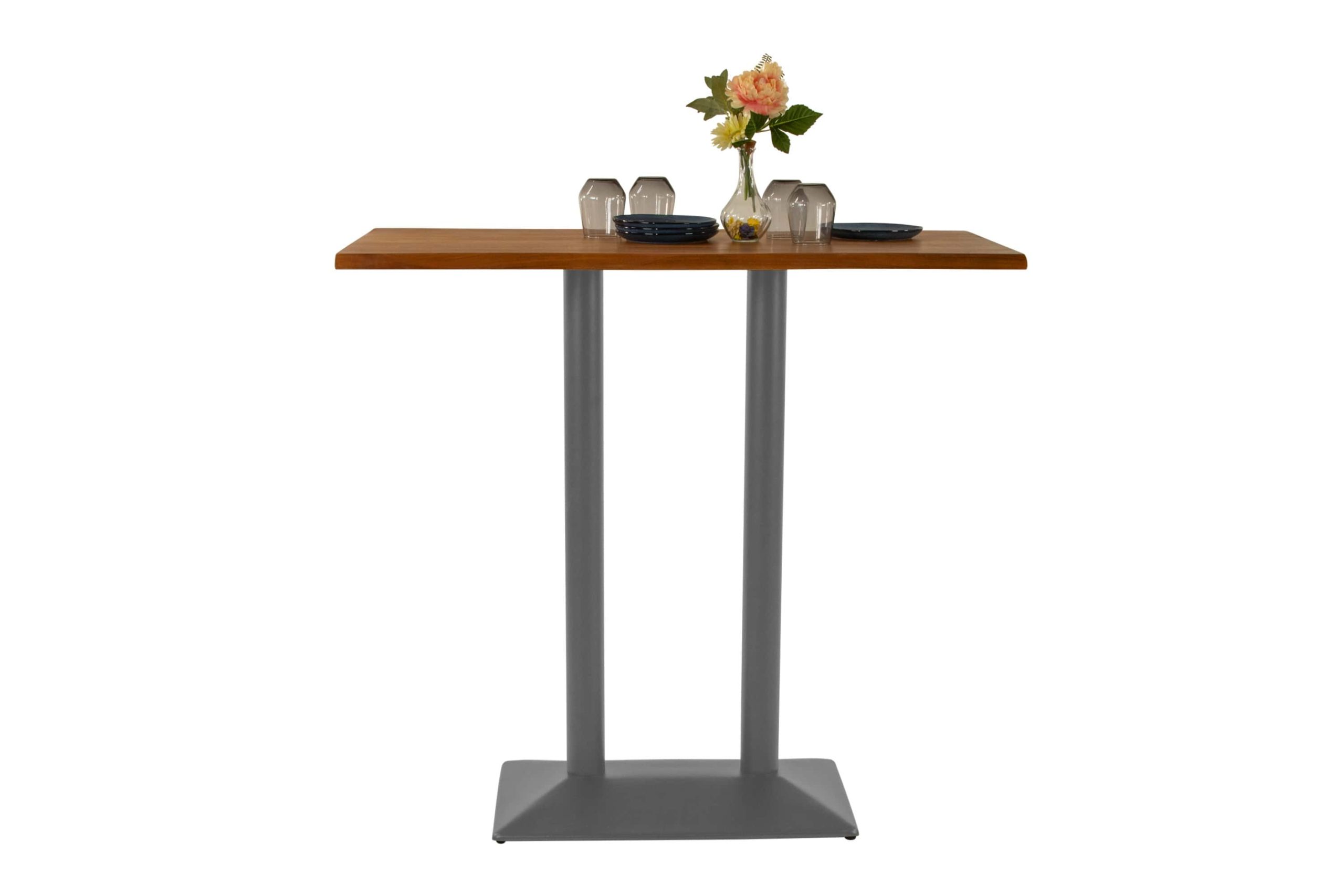 Bistrotisch Baumkante 120 x 60 cm massiv Akazie nussbaum Doppel-Säulengestell Silber IAN – Bild 6