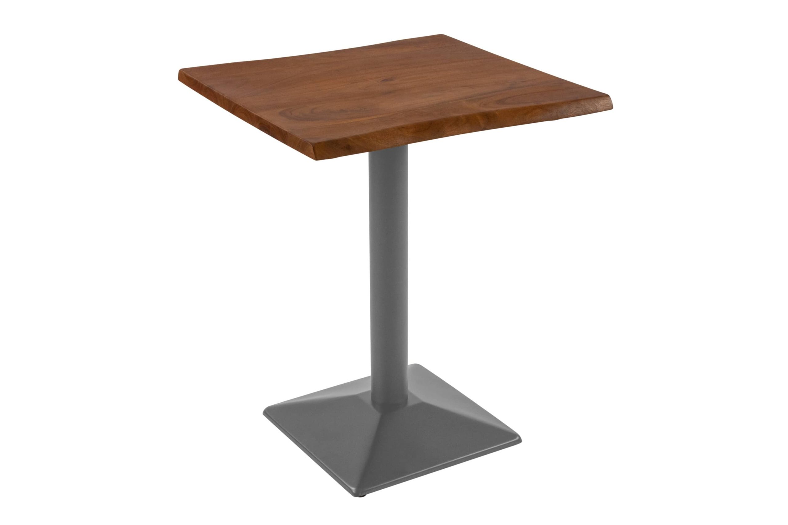 Bistrotisch Baumkante massiv Akazie nussbaum 70 x 70 cm Stempelfuß Silber IRIS – Bild 3