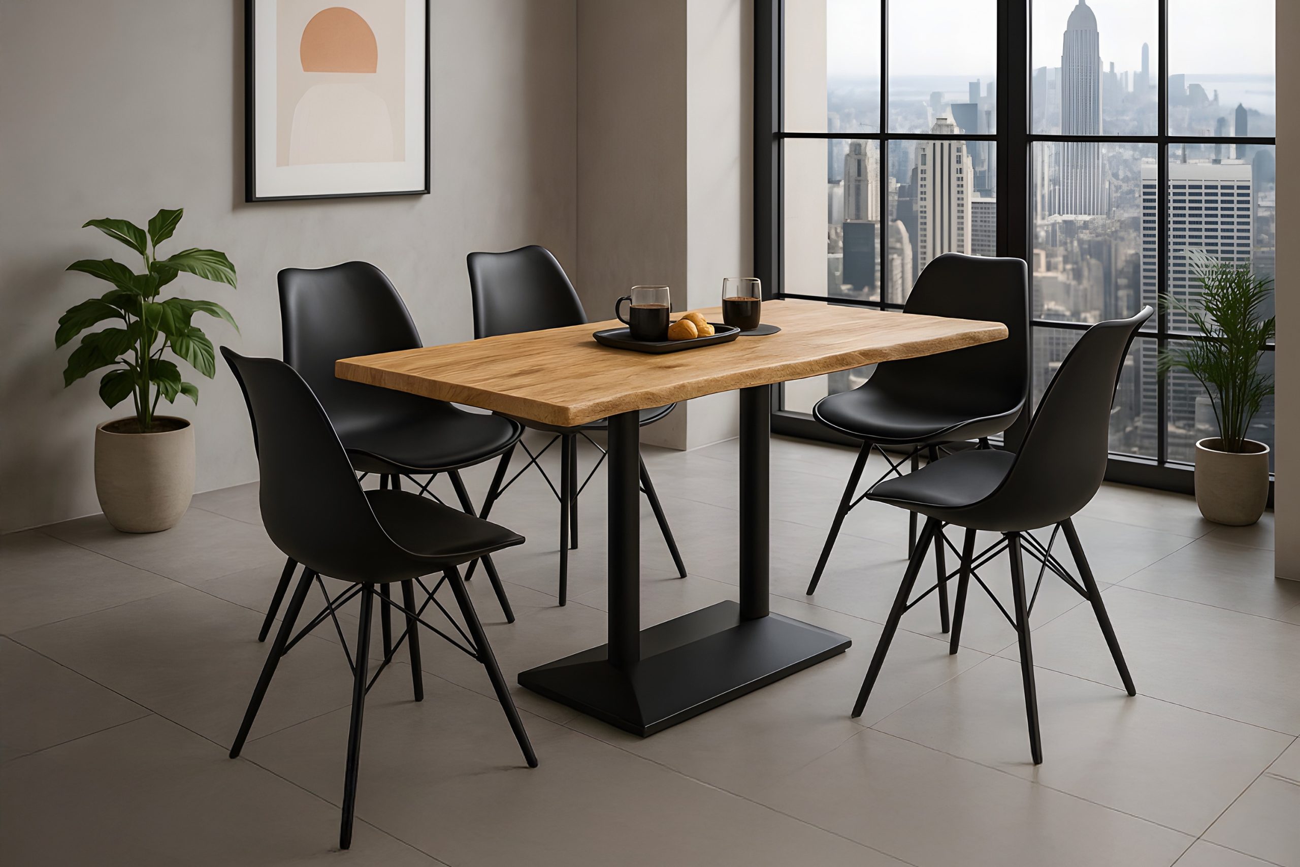 Bistrotisch Baumkante massiv Mango 120 x 60 cm Mittellfuß schwarz ISLA – Bild 3