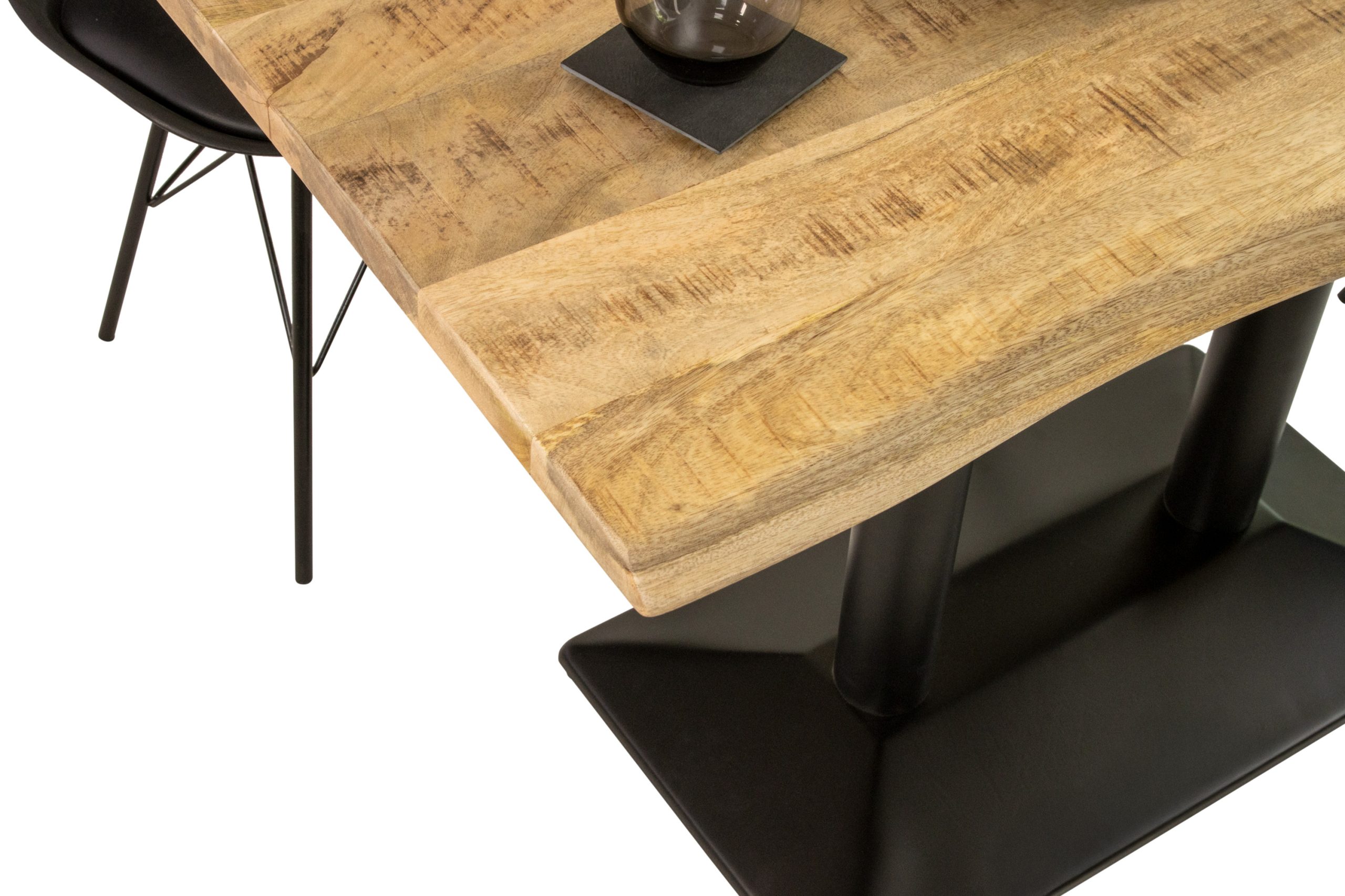 Bistrotisch Baumkante massiv Mango 120 x 60 cm Mittellfuß schwarz ISLA – Bild 5