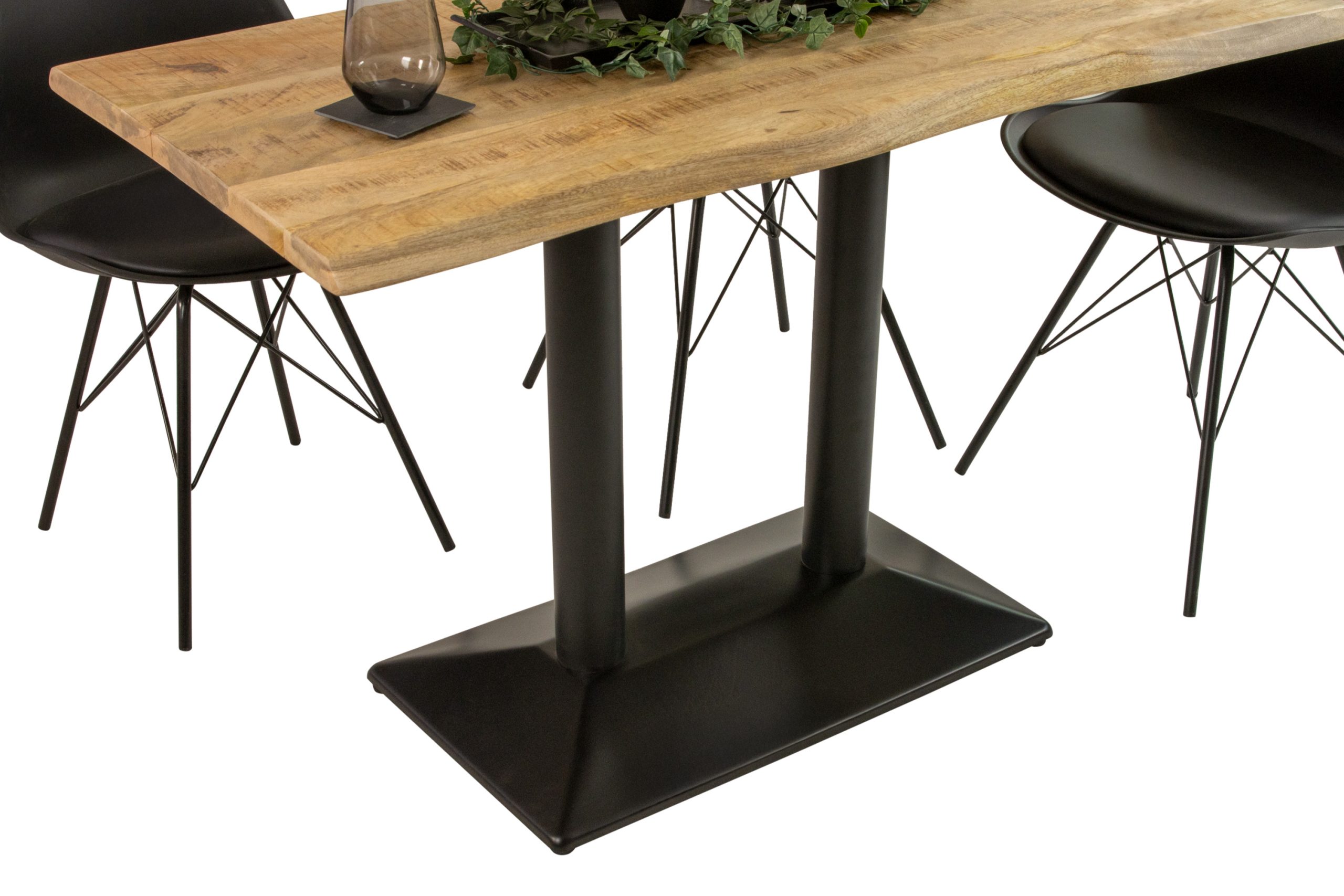 Bistrotisch Baumkante massiv Mango 120 x 60 cm Mittellfuß schwarz ISLA – Bild 6