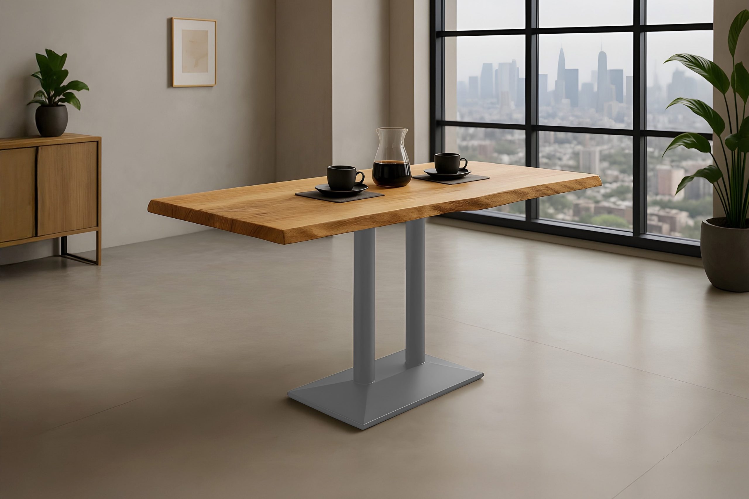 Bistrotisch Baumkante massiv Mango 120 x 60 cm Mittellfuß Silber ISLA