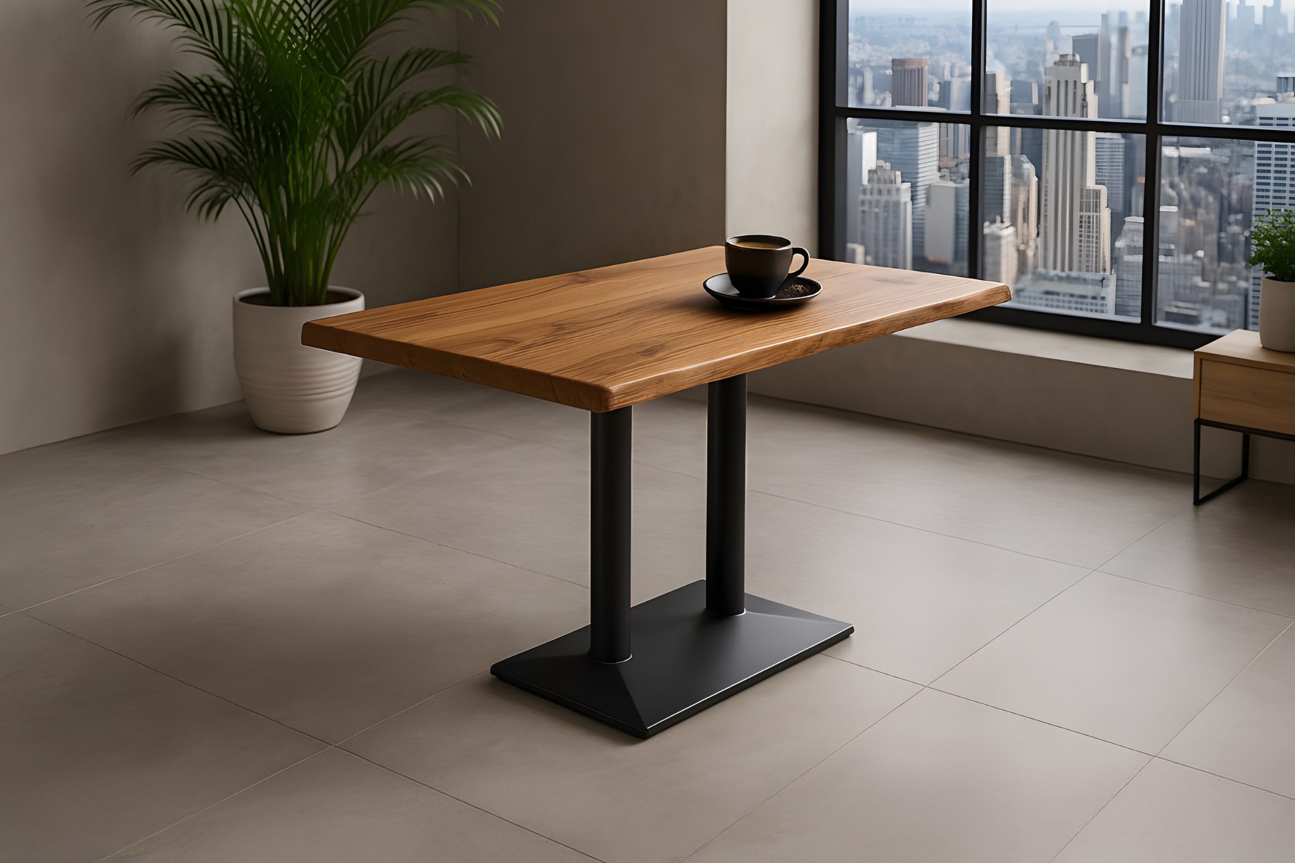 Bistrotisch Baumkante massiv Akazie natur 100 x 60 cm Mittellfuß schwarz ISLA