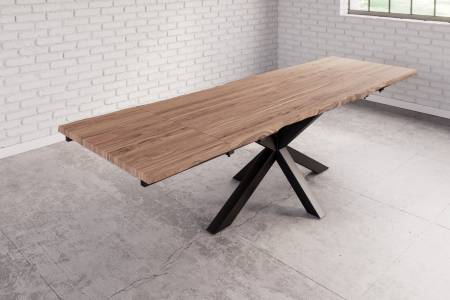 B-Ware Esstisch Baumkante massiv Akazie stone 180(280)x90 schwarz JANOSH