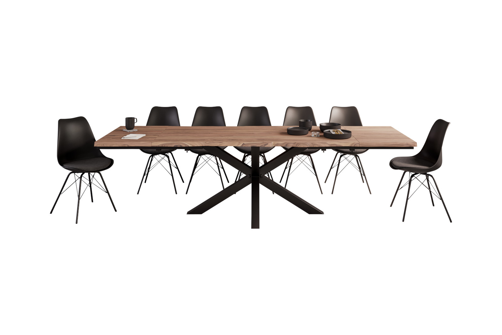 B-Ware Esstisch Baumkante massiv Akazie stone 180(280)x90 schwarz JANOSH – Bild 5